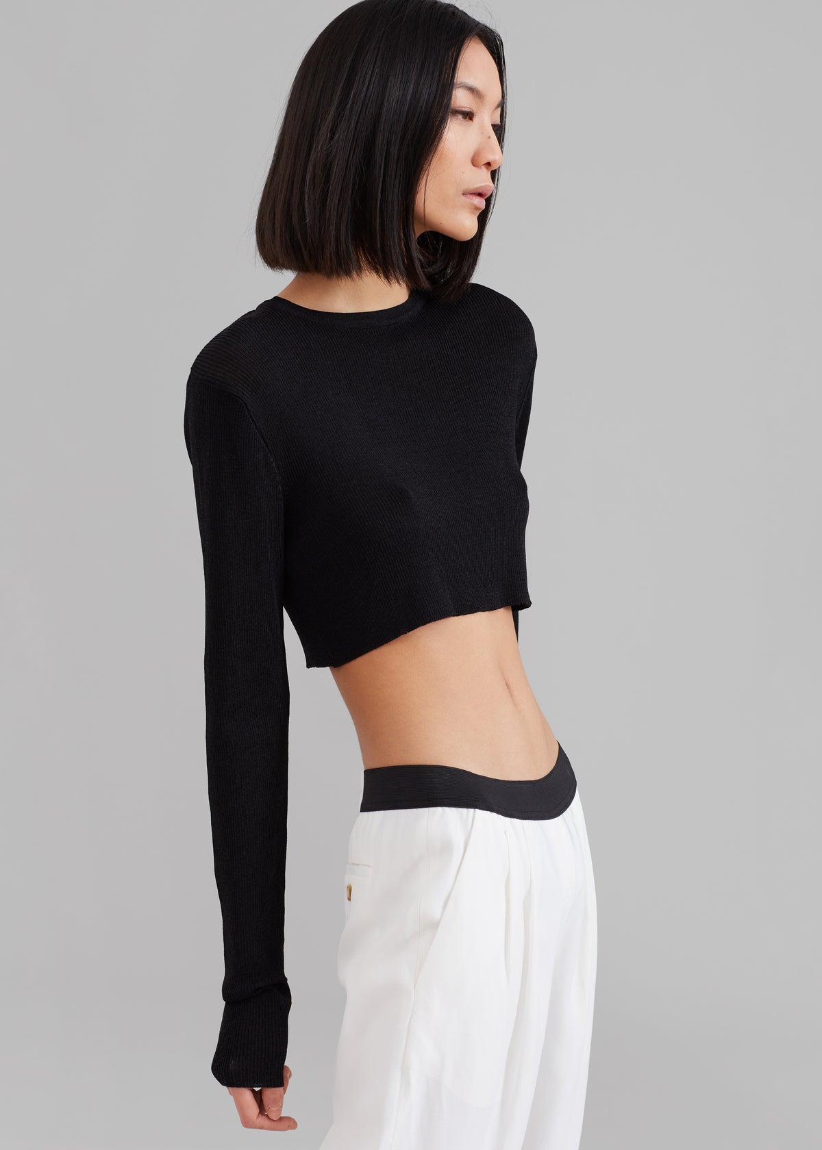 Kaz Cropped Knit Top - Black - 1