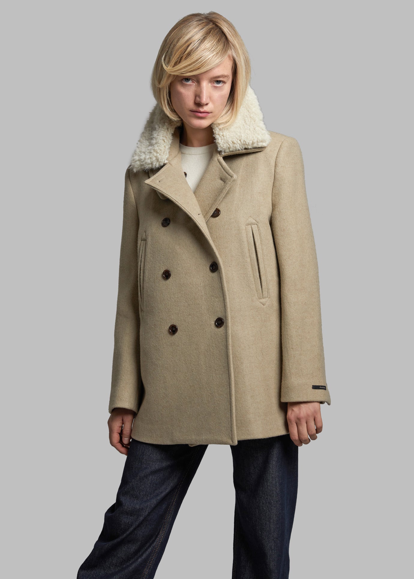 Kimmo Faux Fur Collar Peacoat - Beige