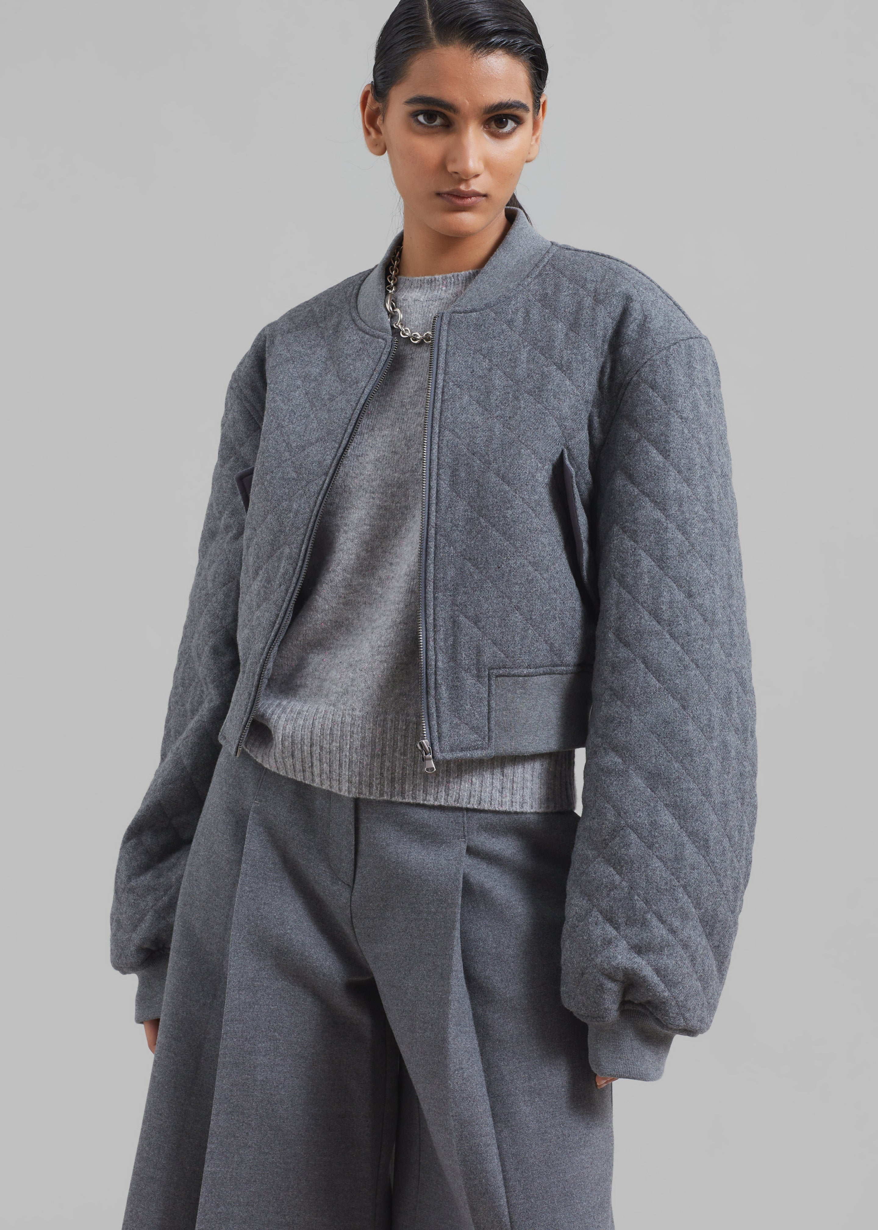 Lani Quilted Wool Bomber - Grey - 7