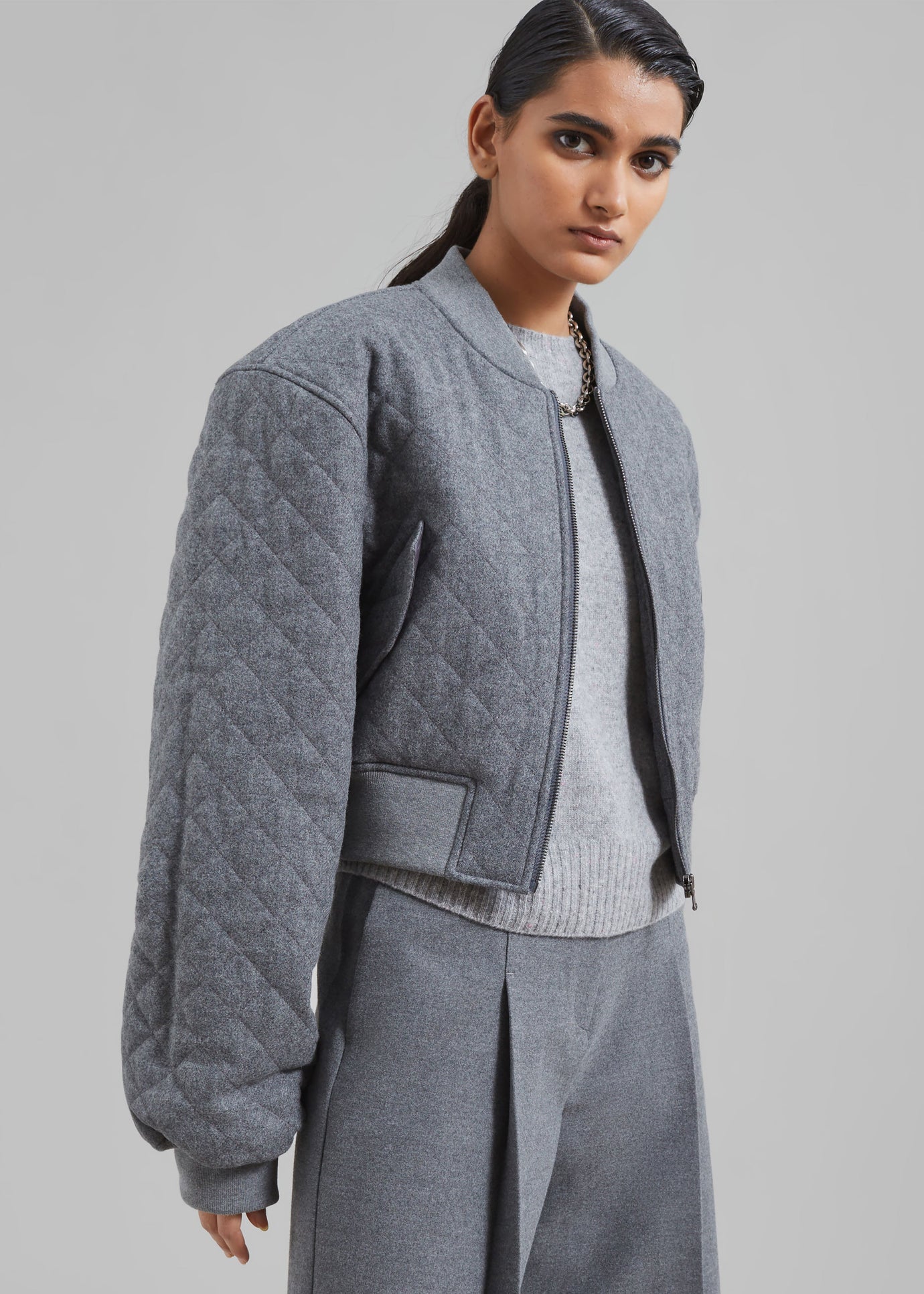 Lani Quilted Wool Bomber - Grey
