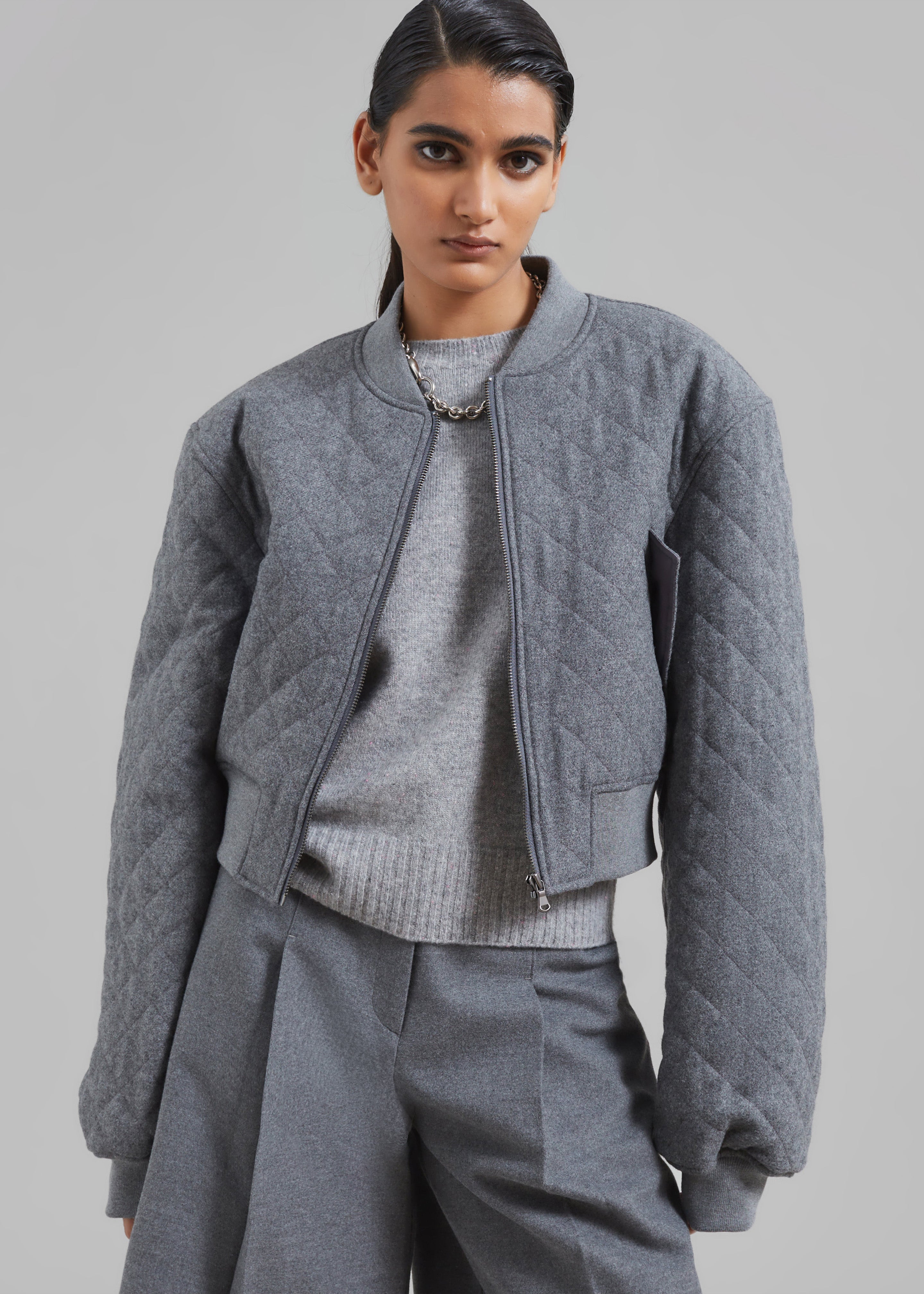 Lani Quilted Wool Bomber - Grey - 3
