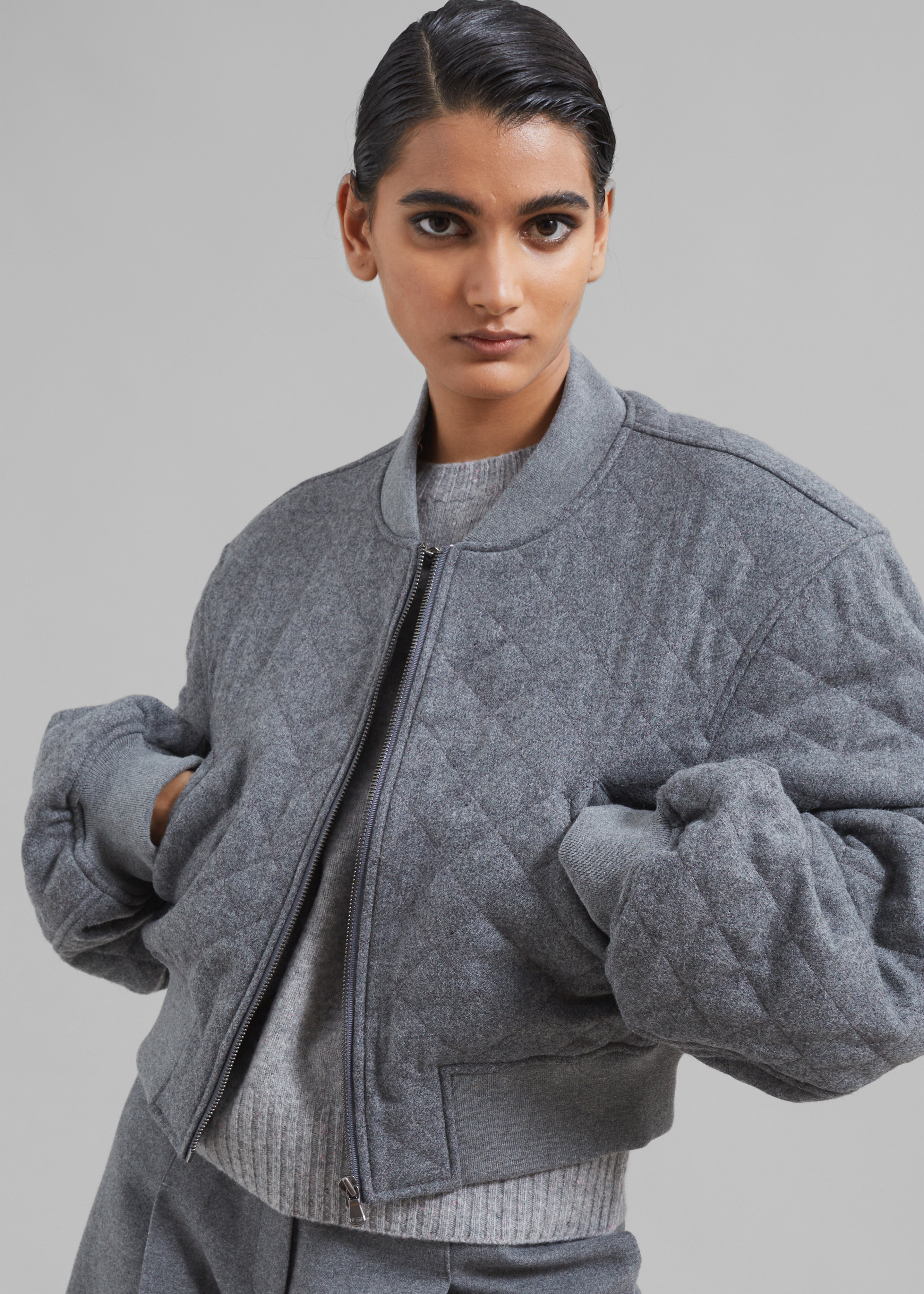 Lani Quilted Wool Bomber - Grey - 5