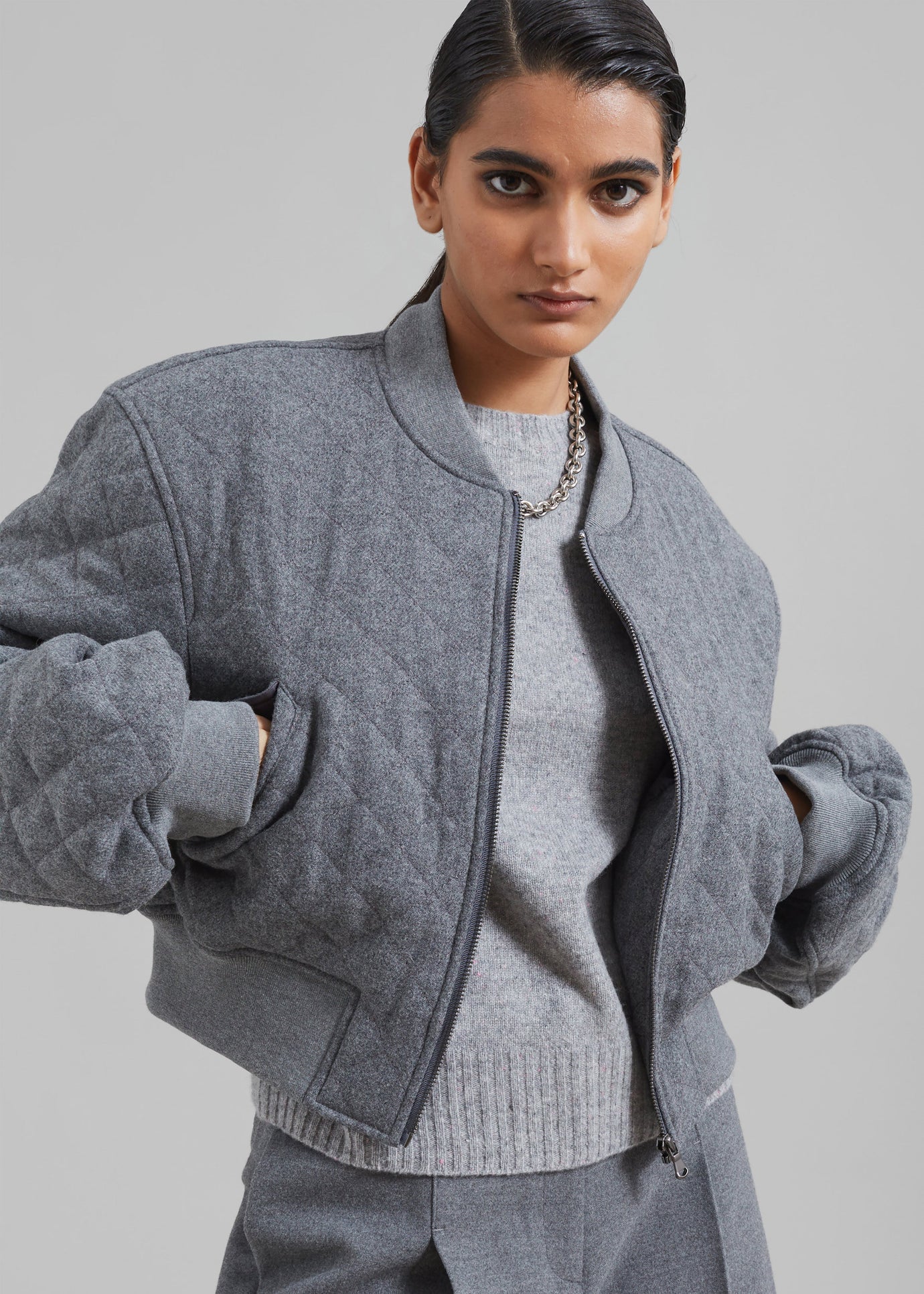 Lani Quilted Wool Bomber - Grey - 1