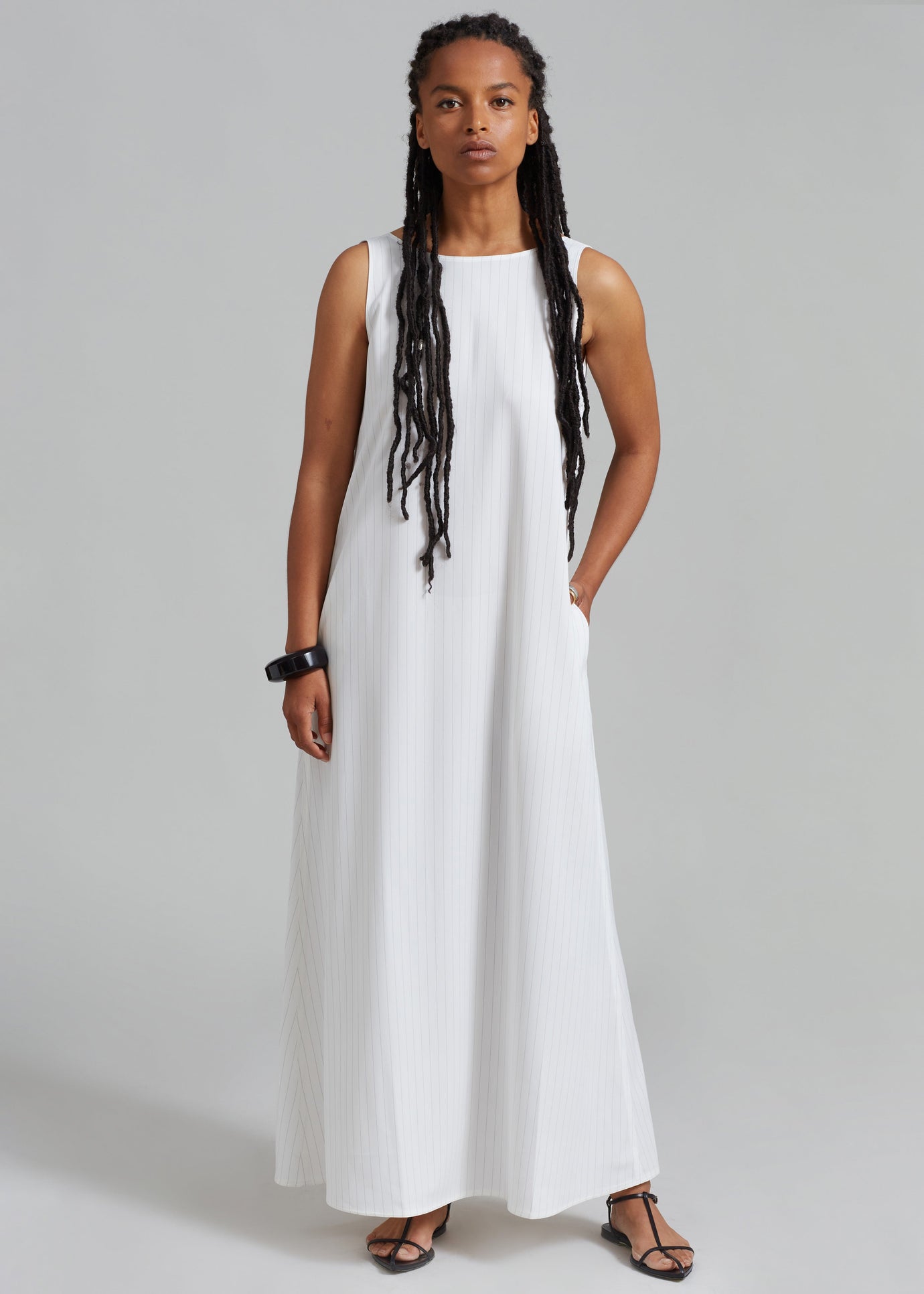 Laurel Sleeveless Maxi Dress - White Pinstripe