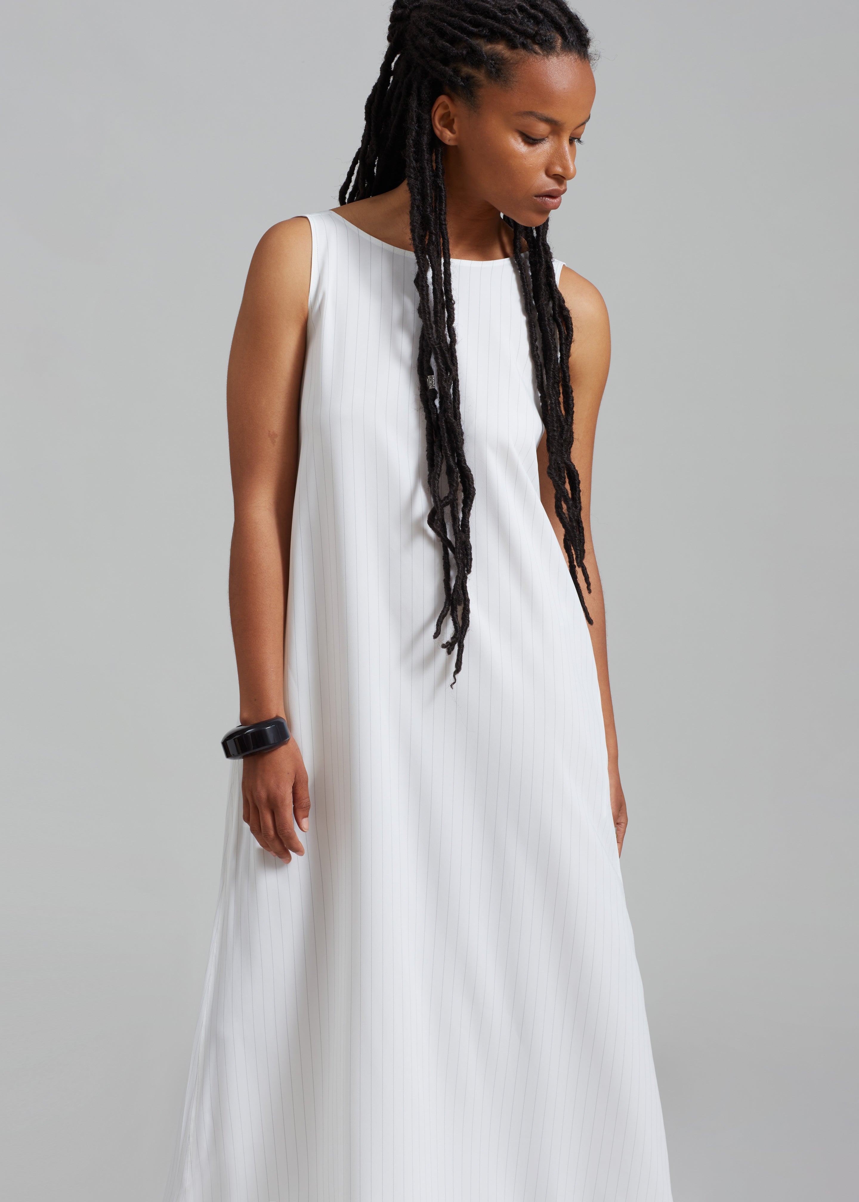 Laurel Sleeveless Maxi Dress - White Pinstripe - 3