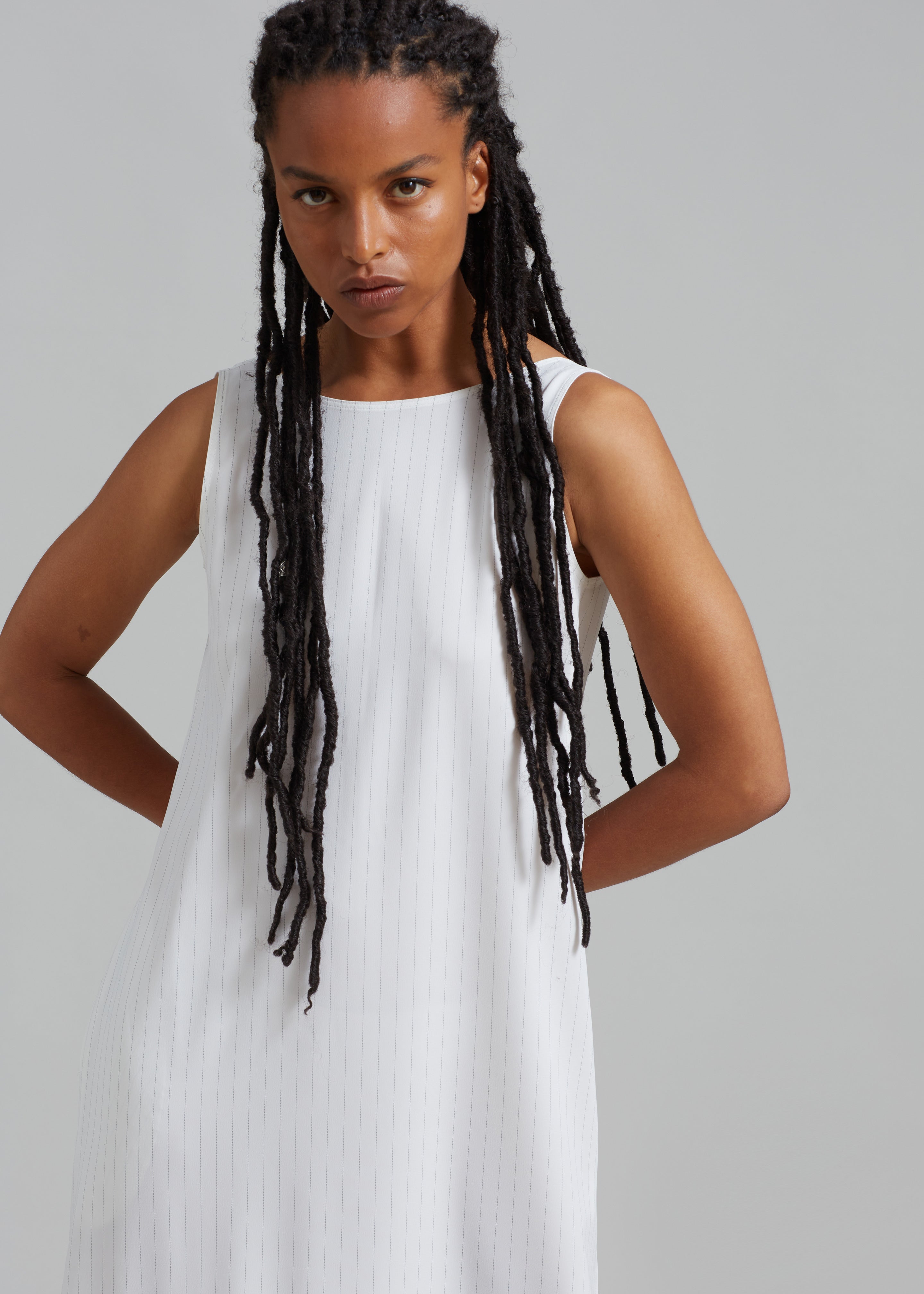 Laurel Sleeveless Maxi Dress - White Pinstripe - 5