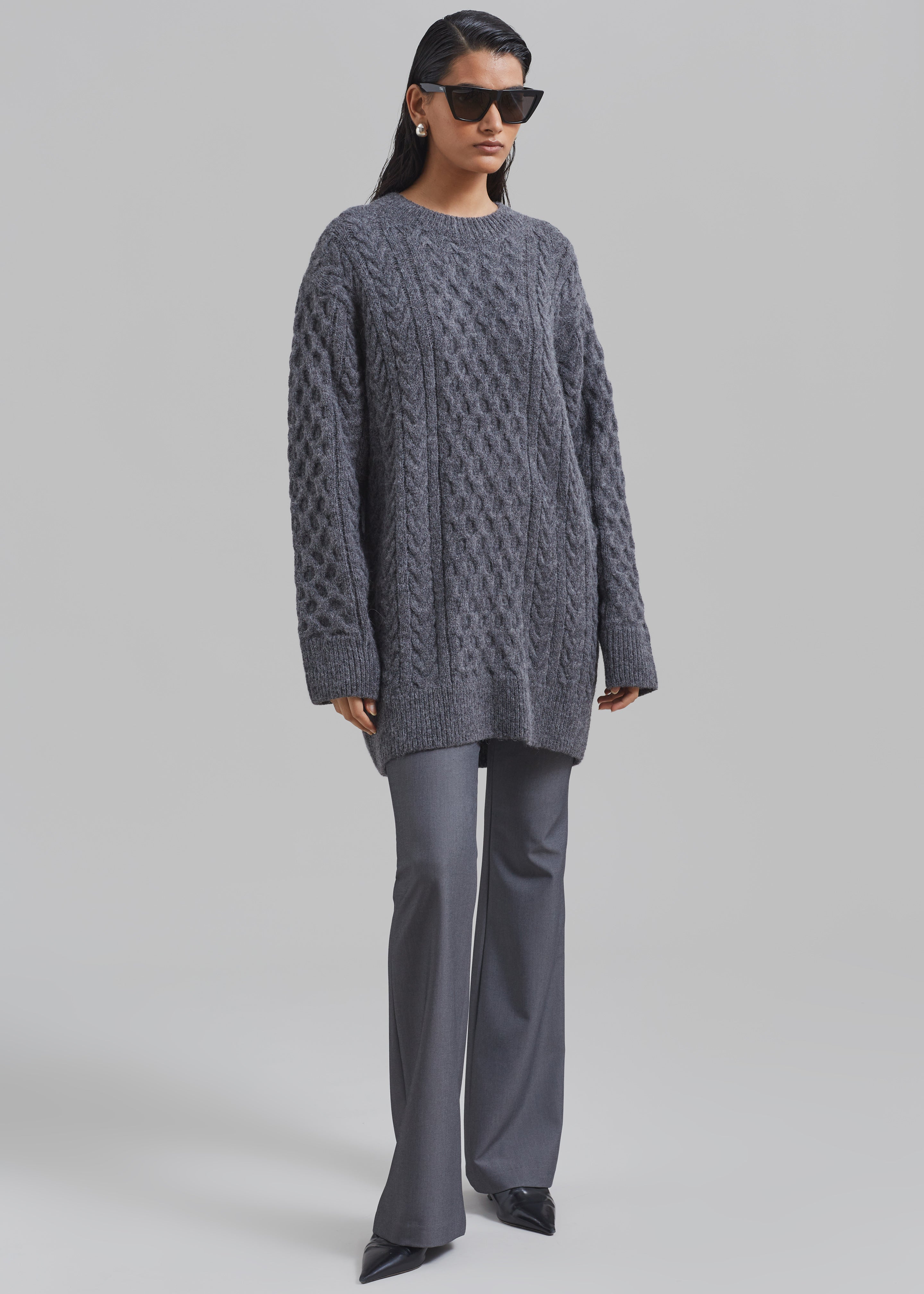 Leighton Braided Knit Sweater - Grey - 4