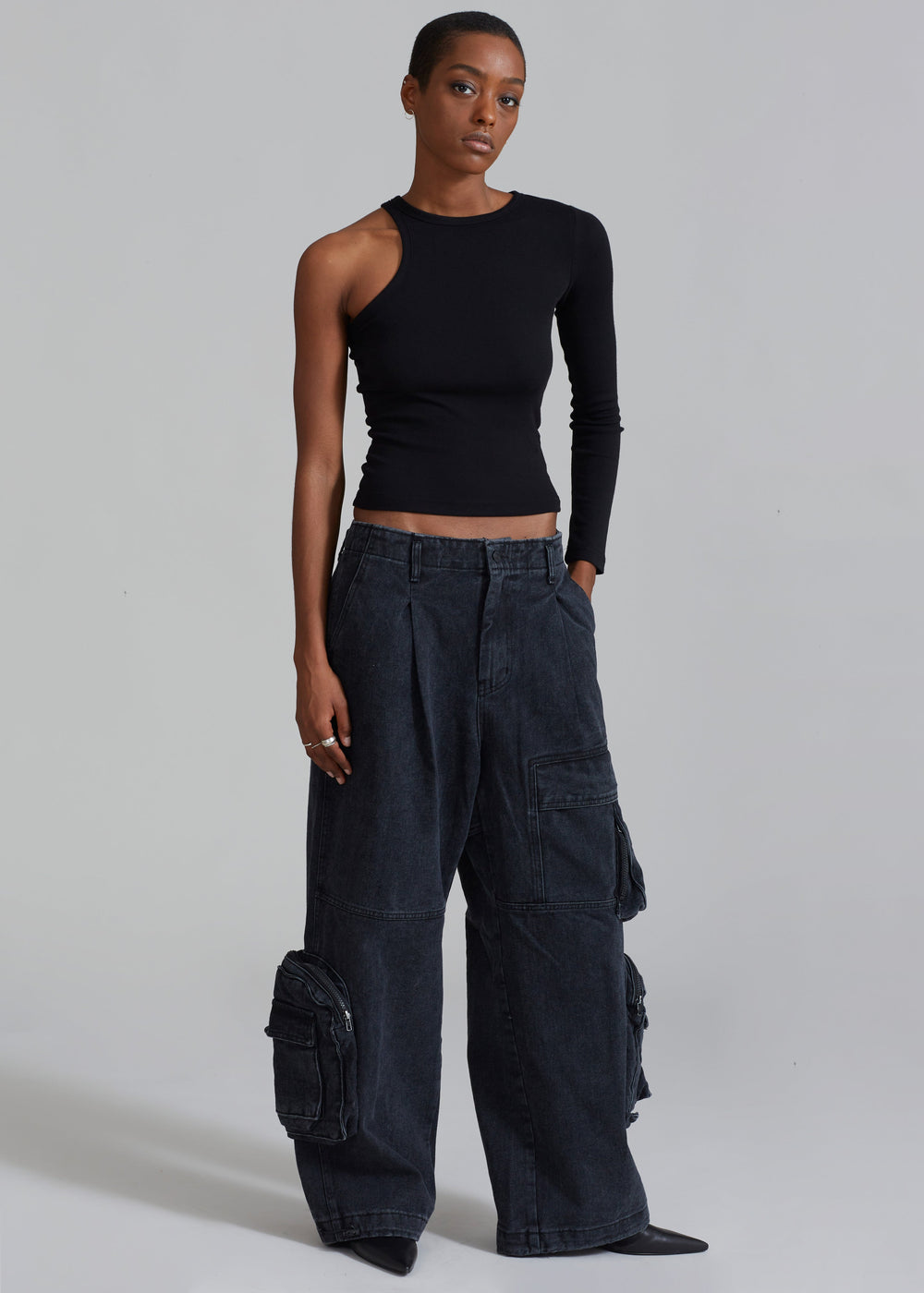 Lenny Cargo Jeans - Black Washed