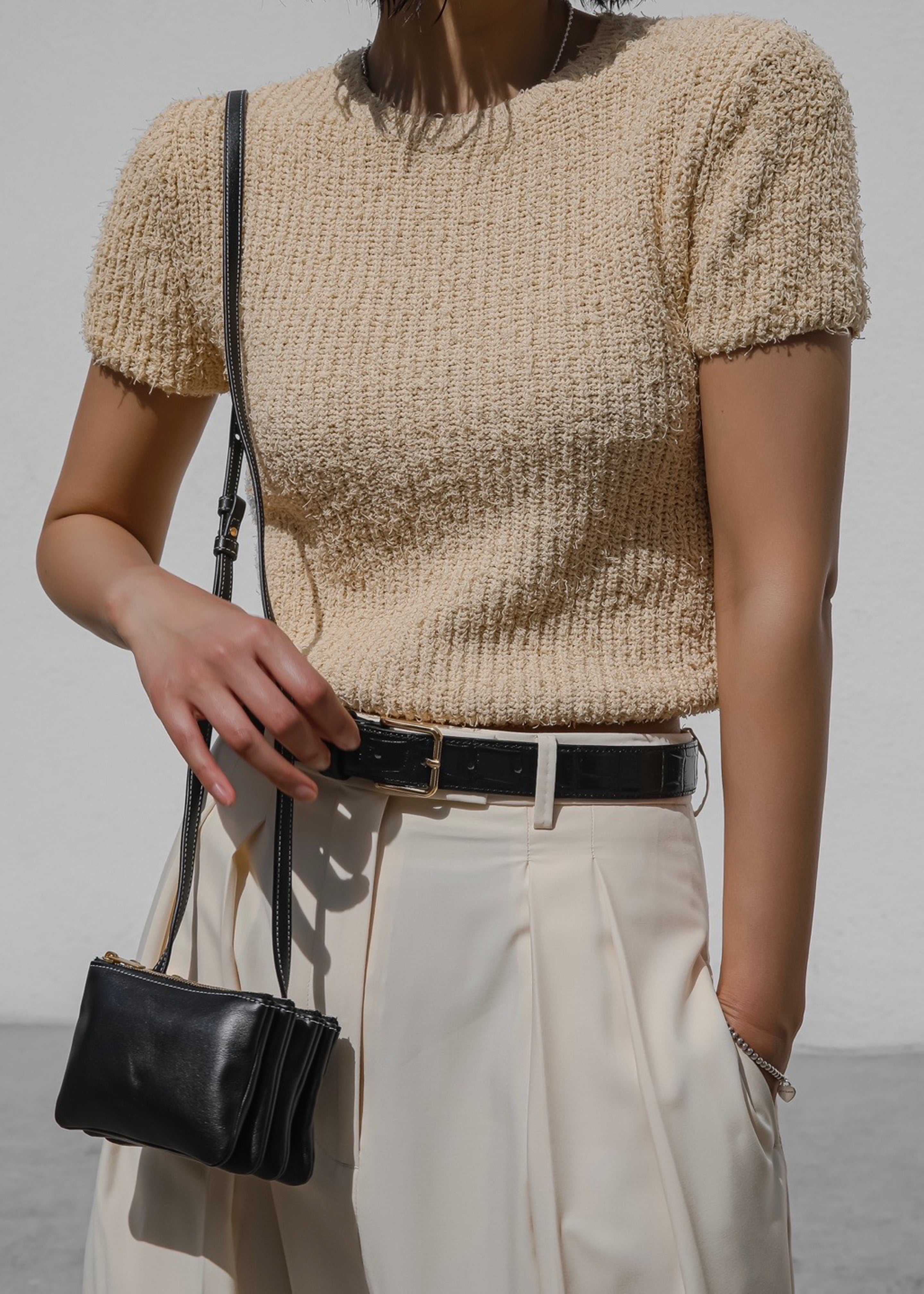 Lexie Knit Cropped Top - Beige - 4