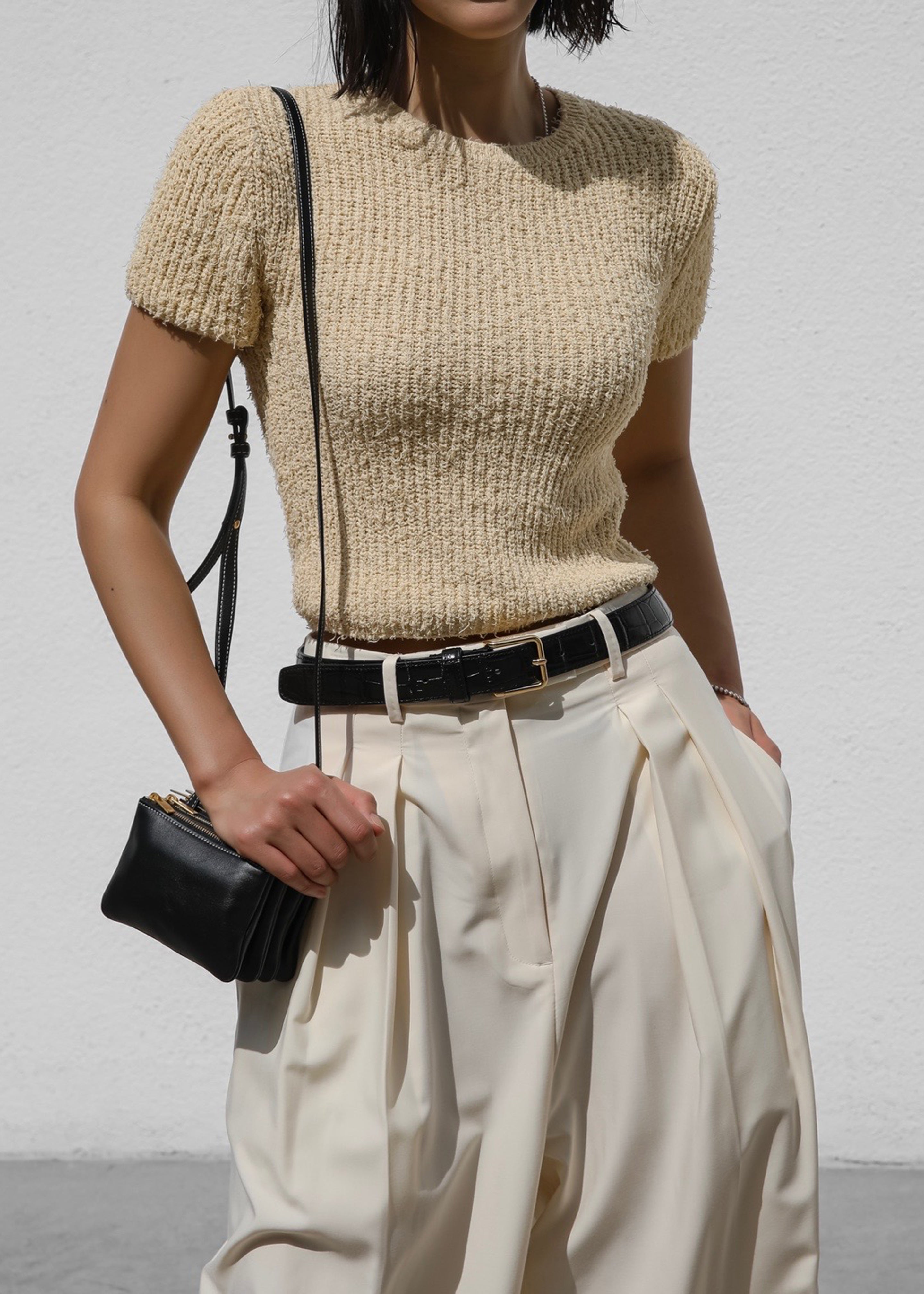 Lexie Knit Cropped Top - Beige - 1