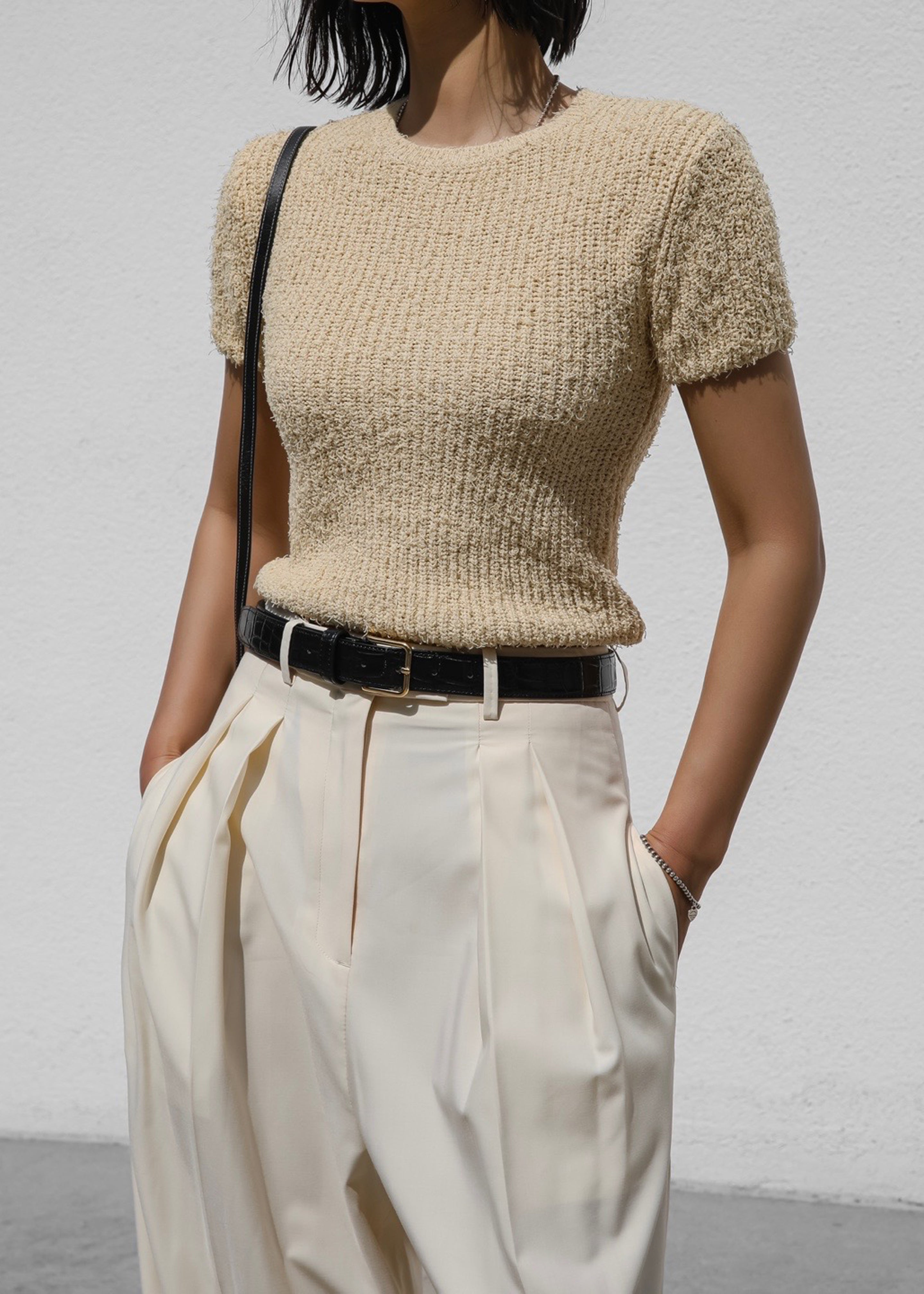 Lexie Knit Cropped Top - Beige - 3
