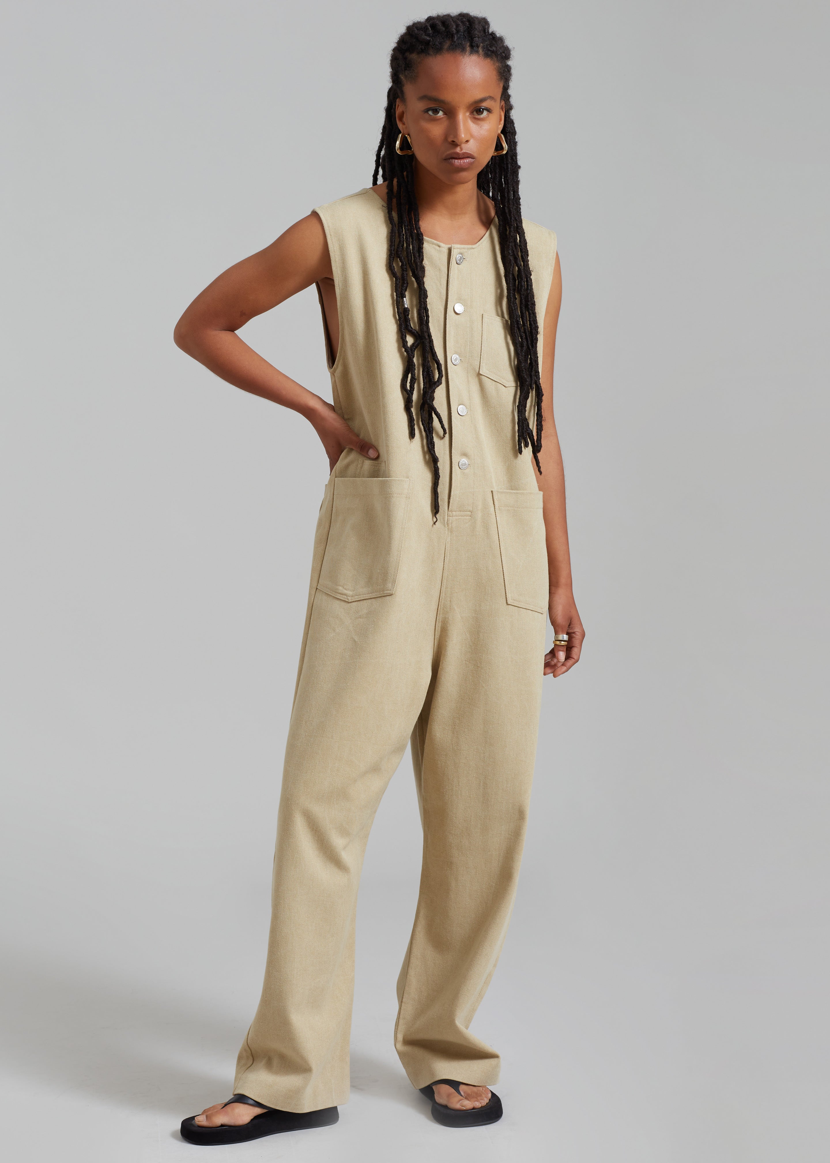 Tan store linen jumpsuit