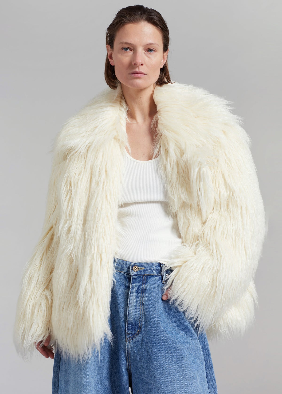 Liza Short Faux Fur Coat - Off White - 7