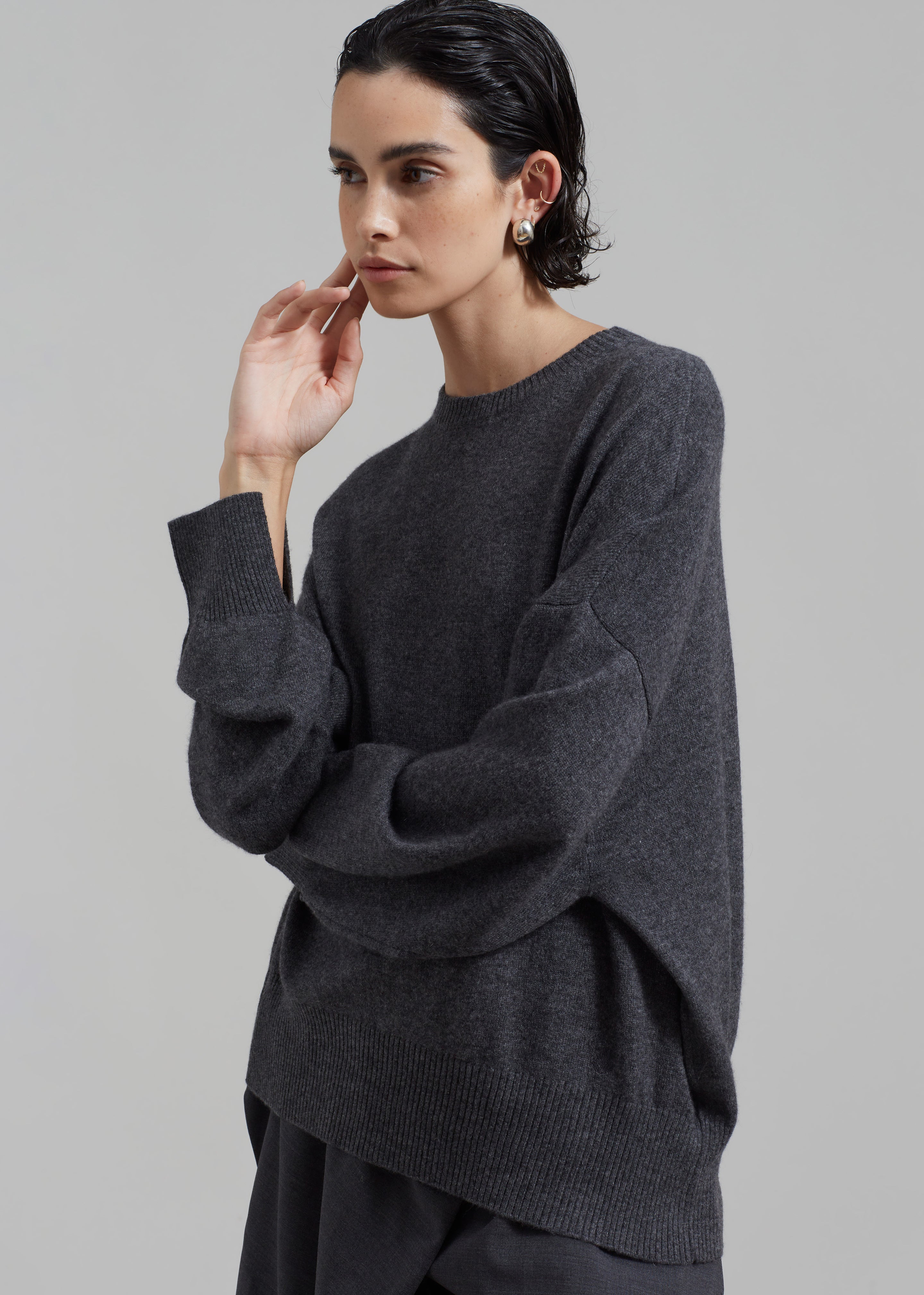 Loulou Studio Anaa Cashmere Sweater - Anthracite Melange - 1