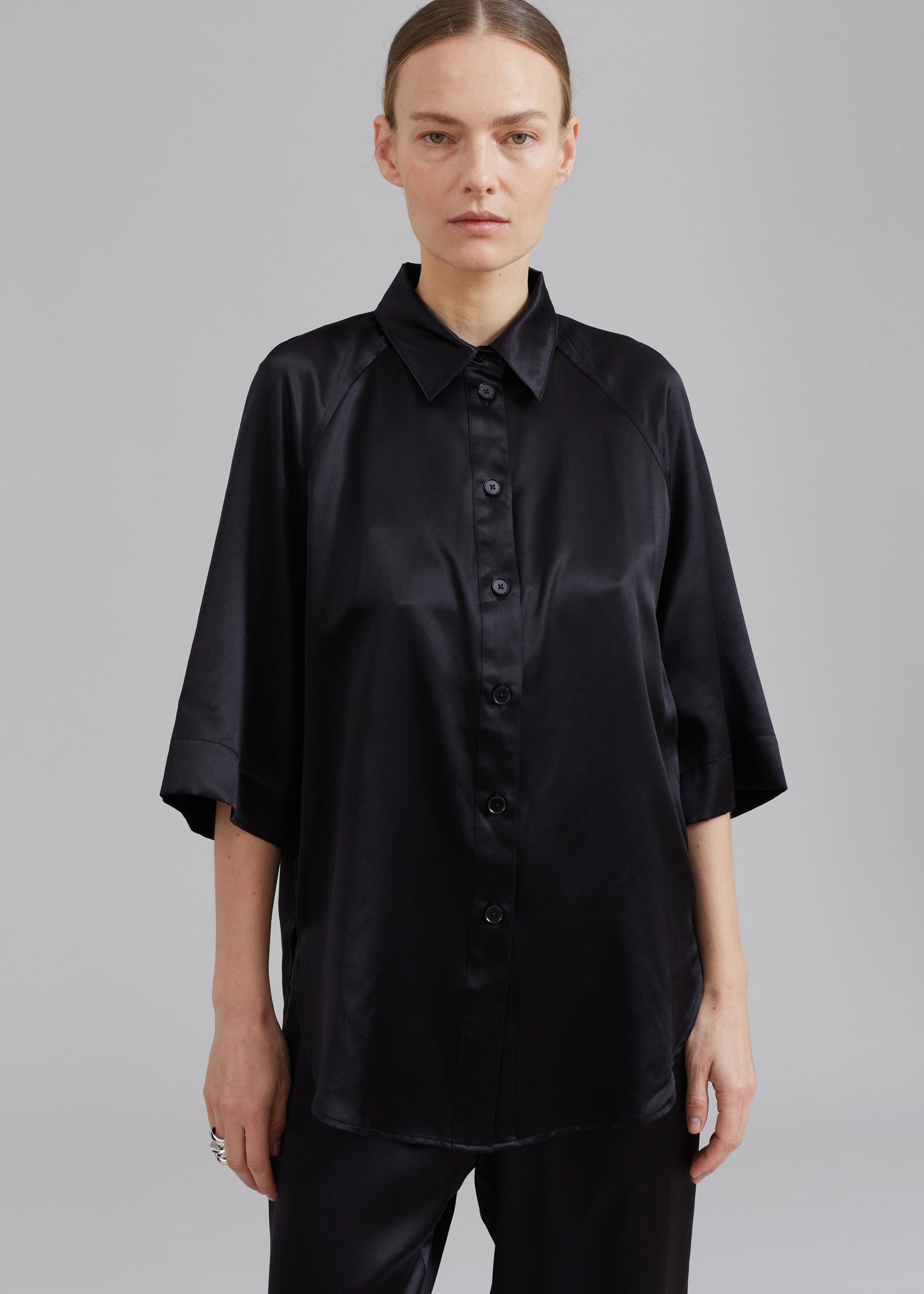 Loulou Studio Datia Short Sleeve Shirt - Black - 1