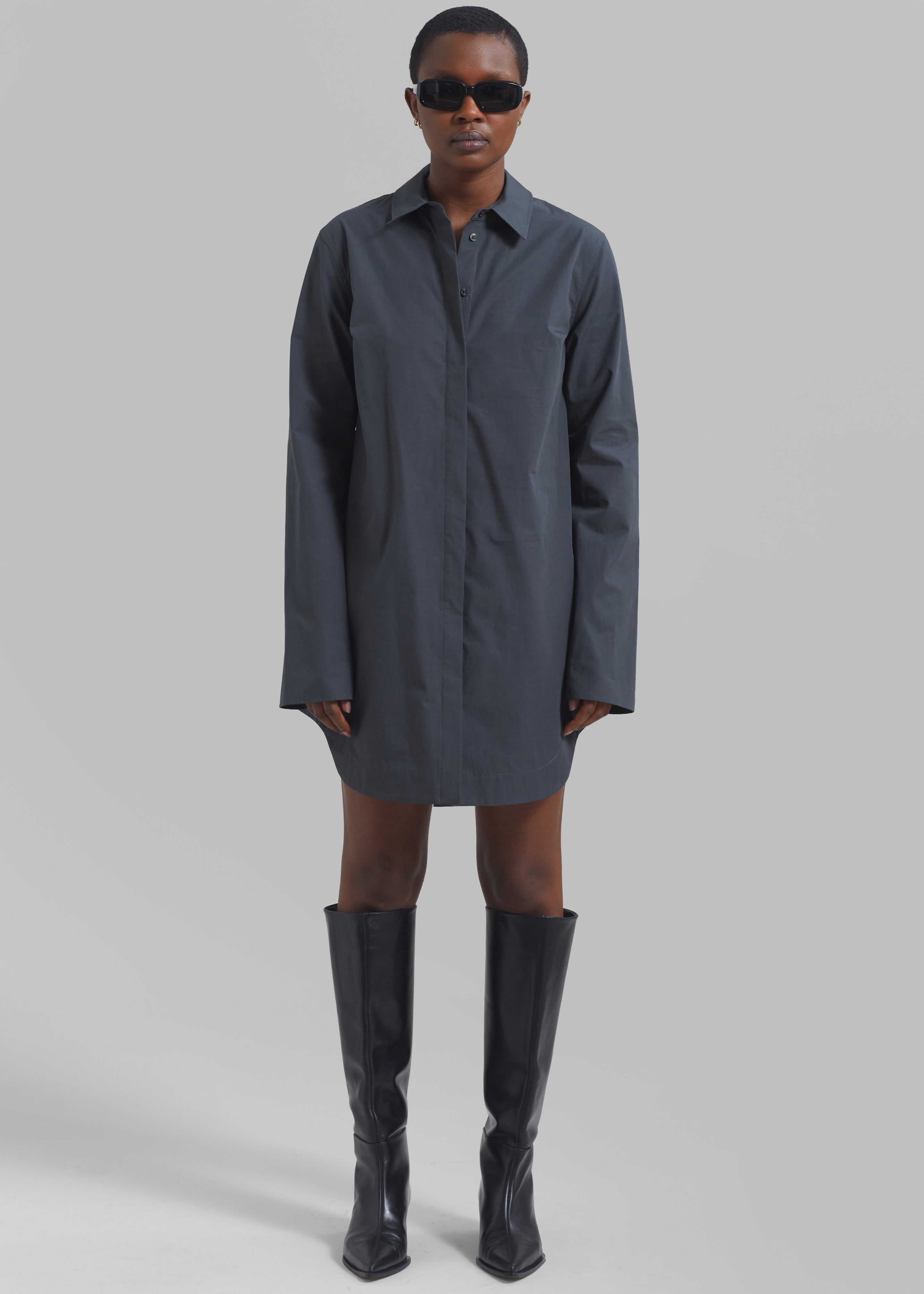 Loulou Studio Eknath Poplin Shirt Dress - Iron Grey - 3