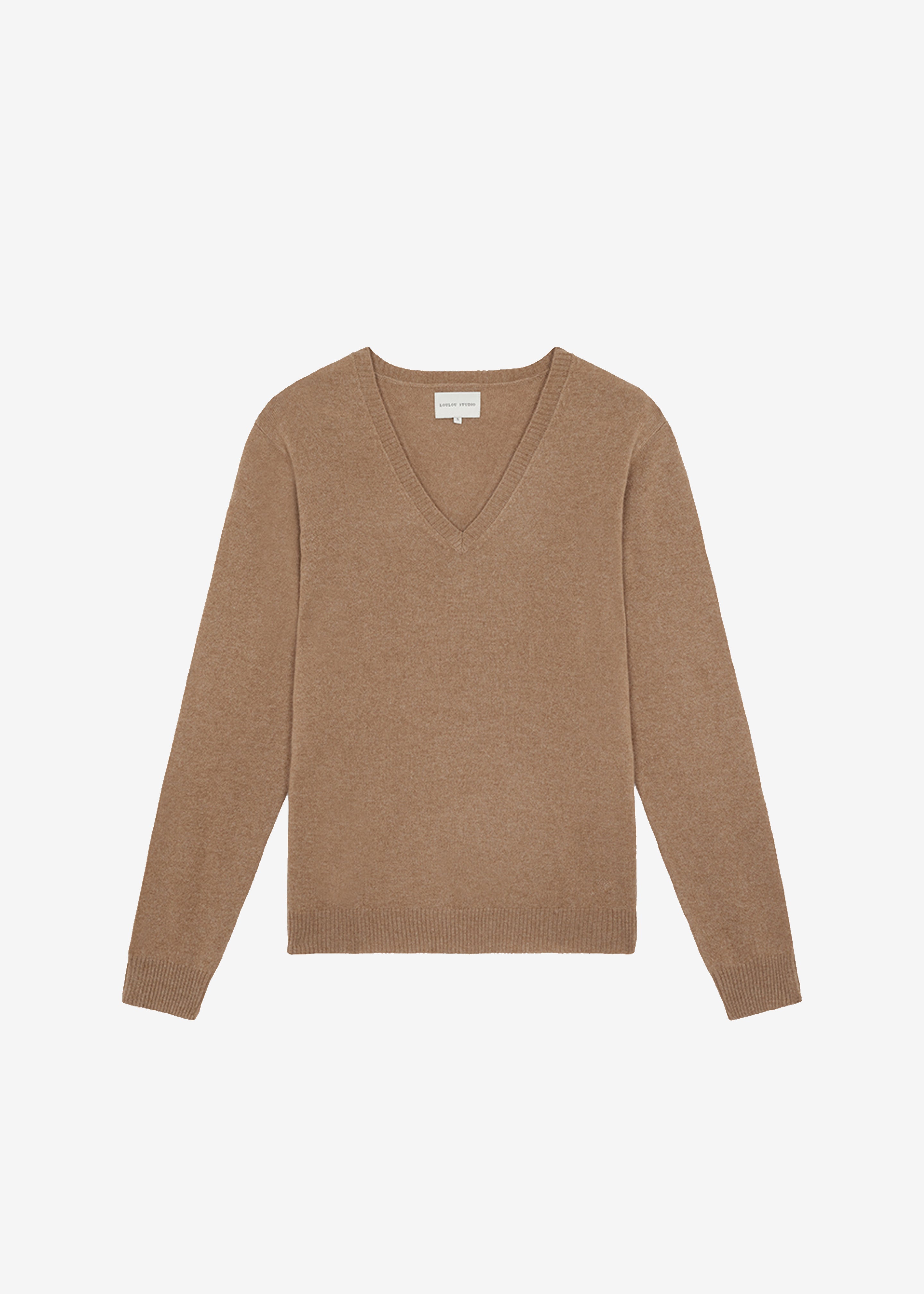 Loulou Studio Serafini V Neck Cashmere Sweater - Sand Melange - 5