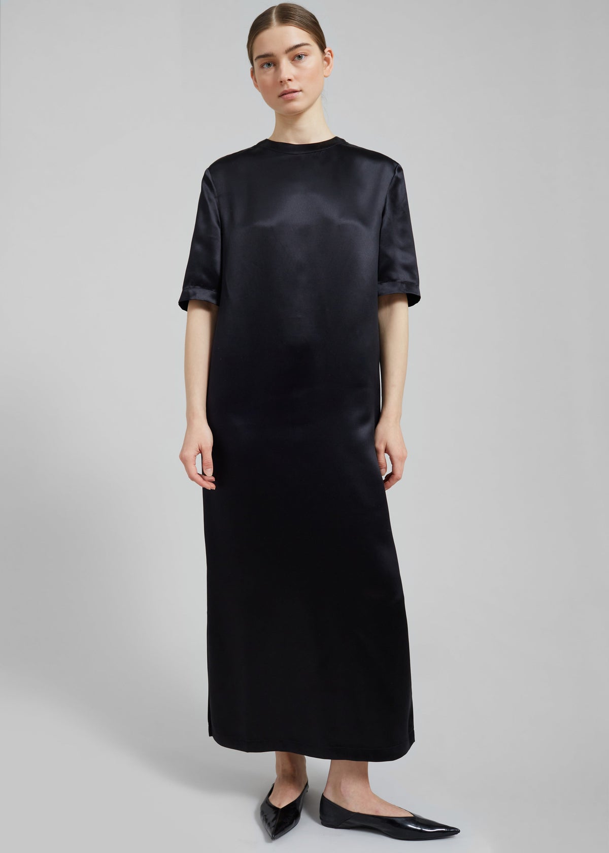 Loulou Studio Tuga Satin T-Shirt Dress - Black - 1