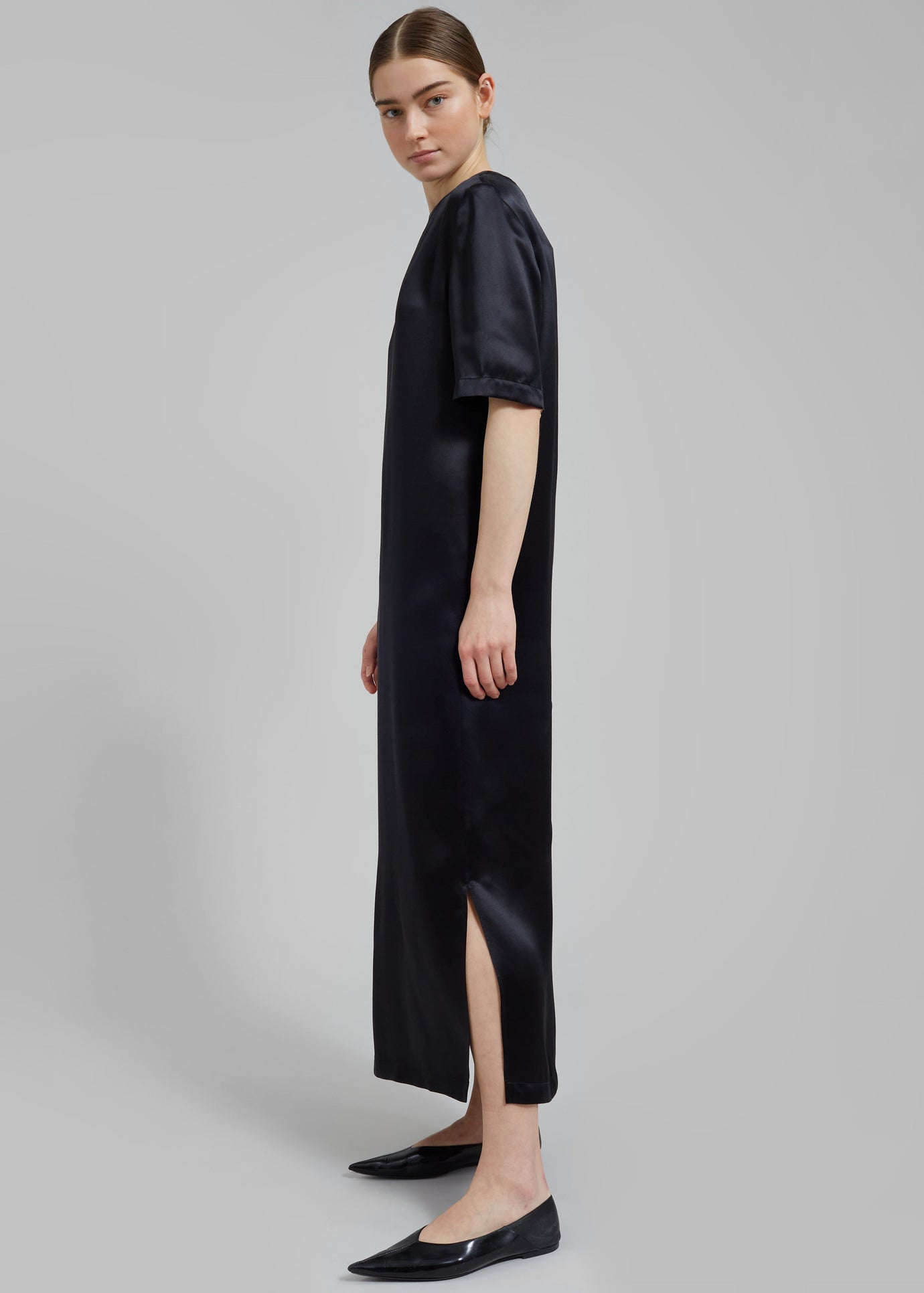 Loulou Studio Tuga Satin T-Shirt Dress - Black - 1