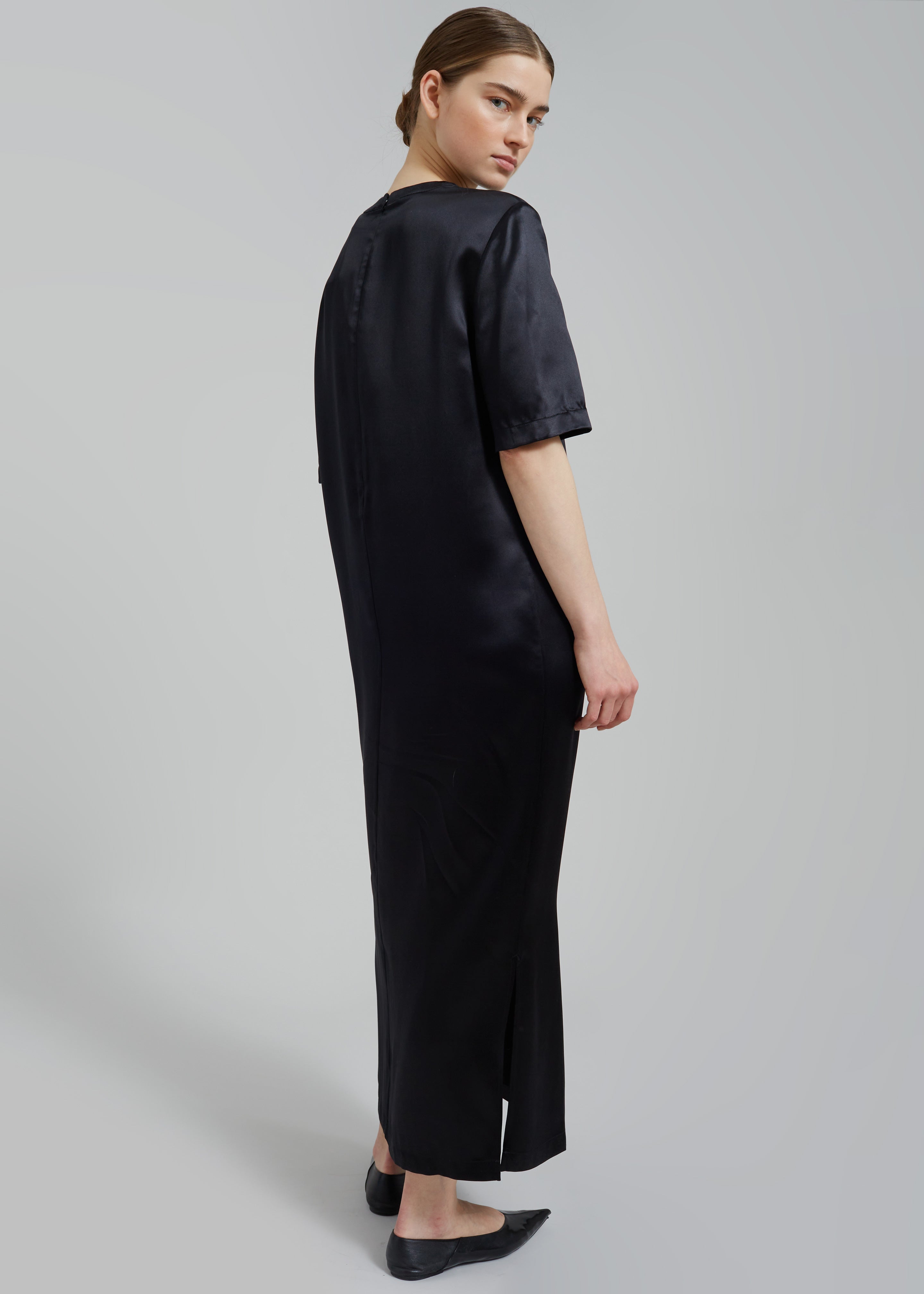 Loulou Studio Tuga Satin T-Shirt Dress - Black - 5