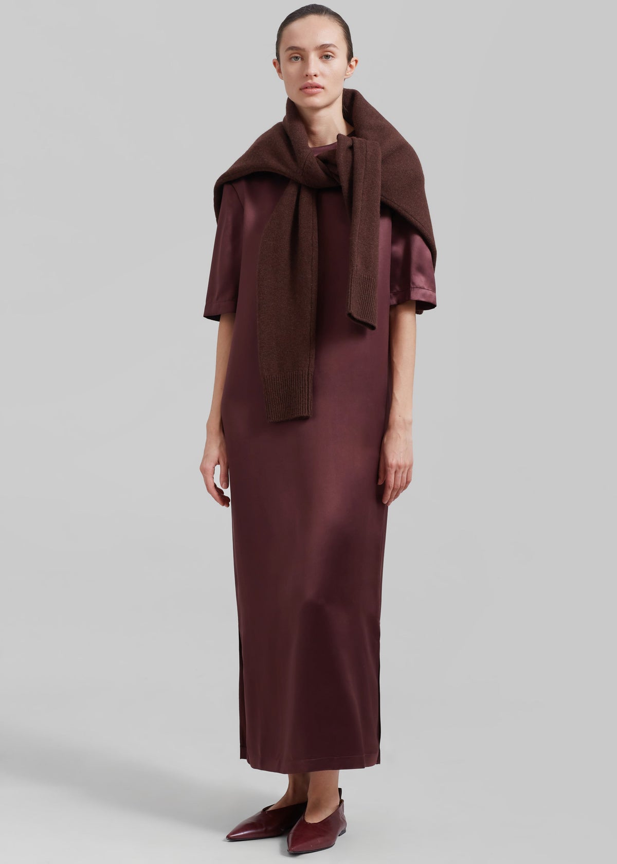 Loulou Studio Tuga Satin T-Shirt Dress - Midnight Bordeaux - 5