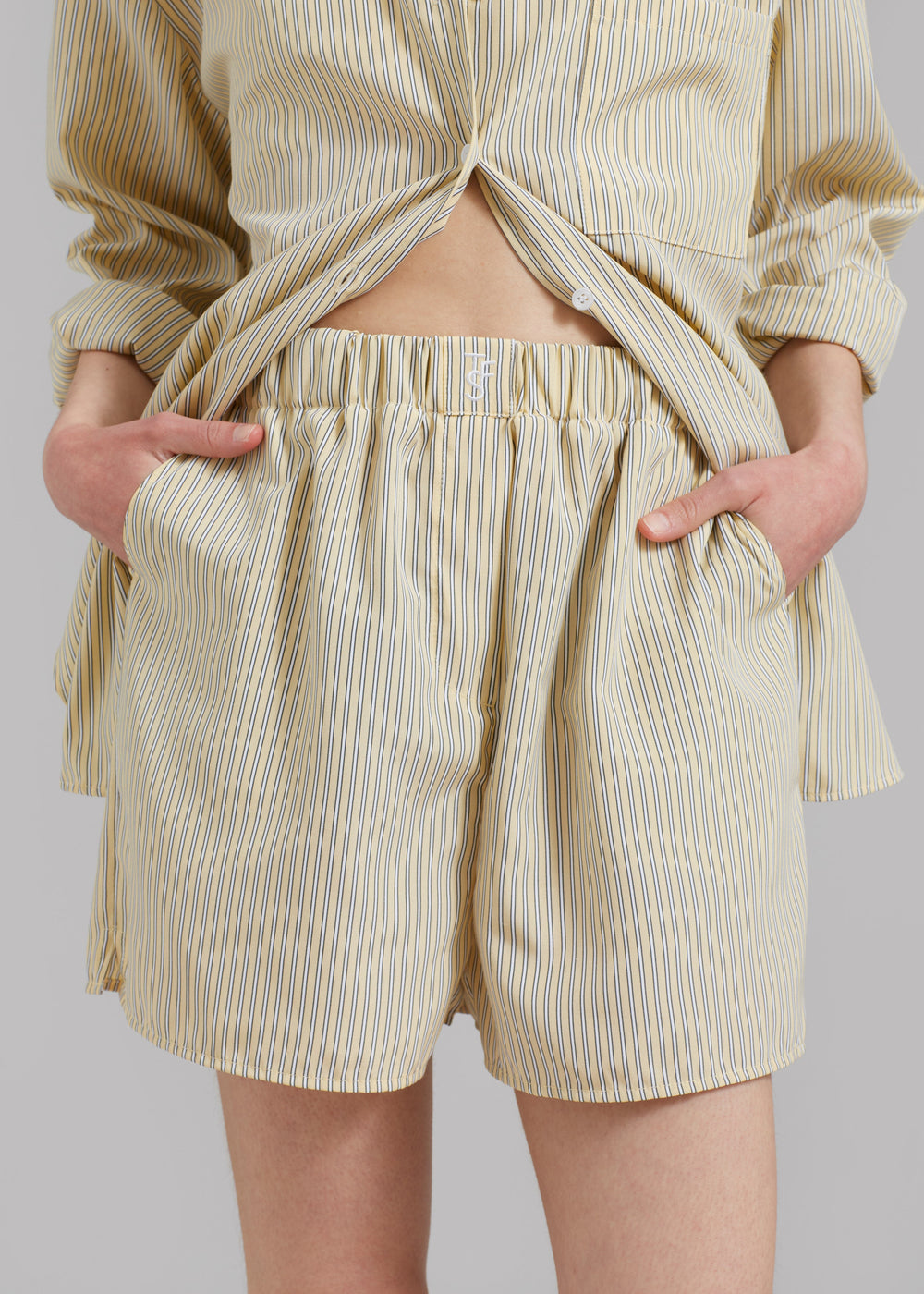 Lui Oxford Boxer Shorts - Pale Yellow/Black Stripe - 1