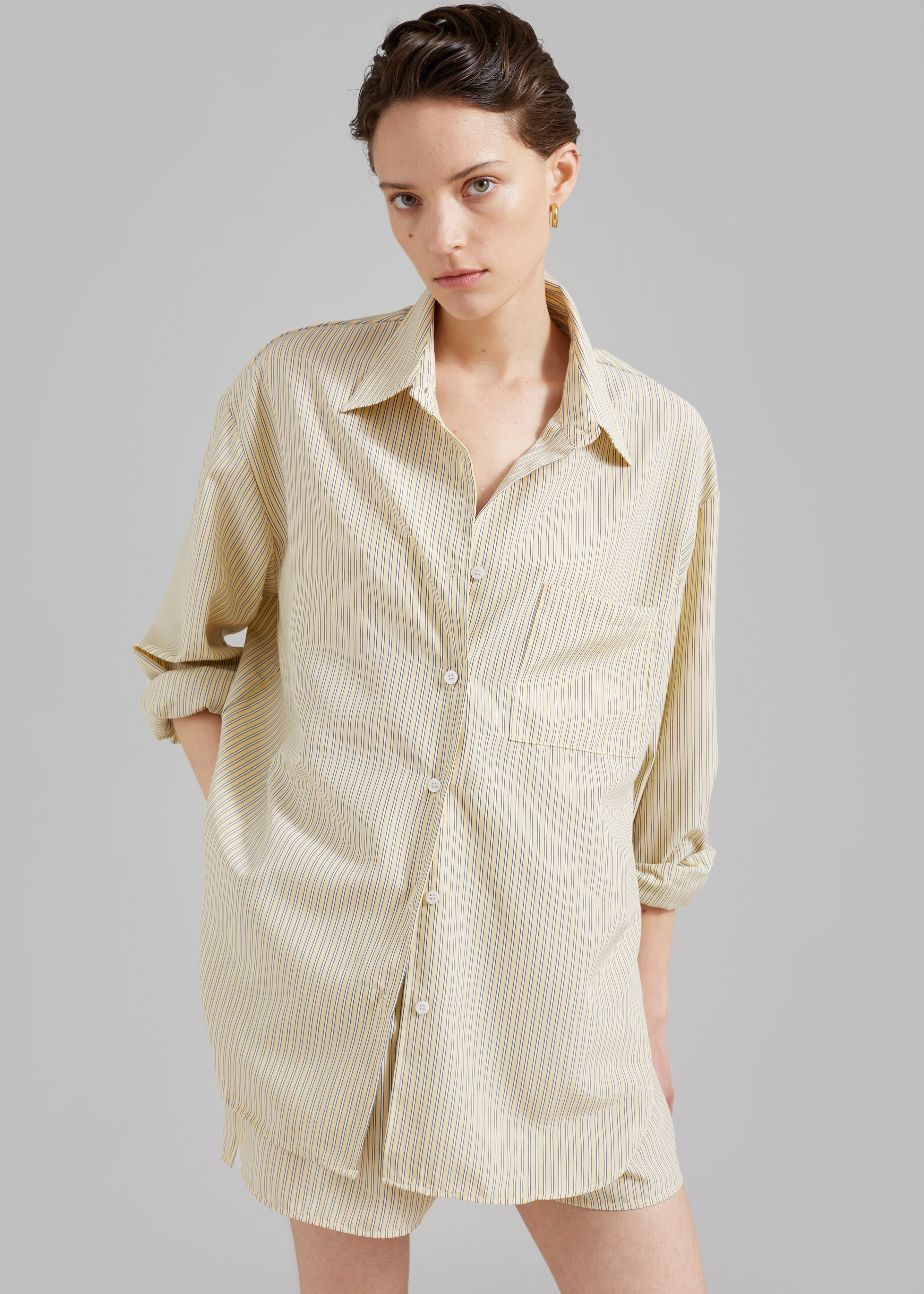 Lui Oxford Shirt - Pale Yellow/Black Stripe - 1