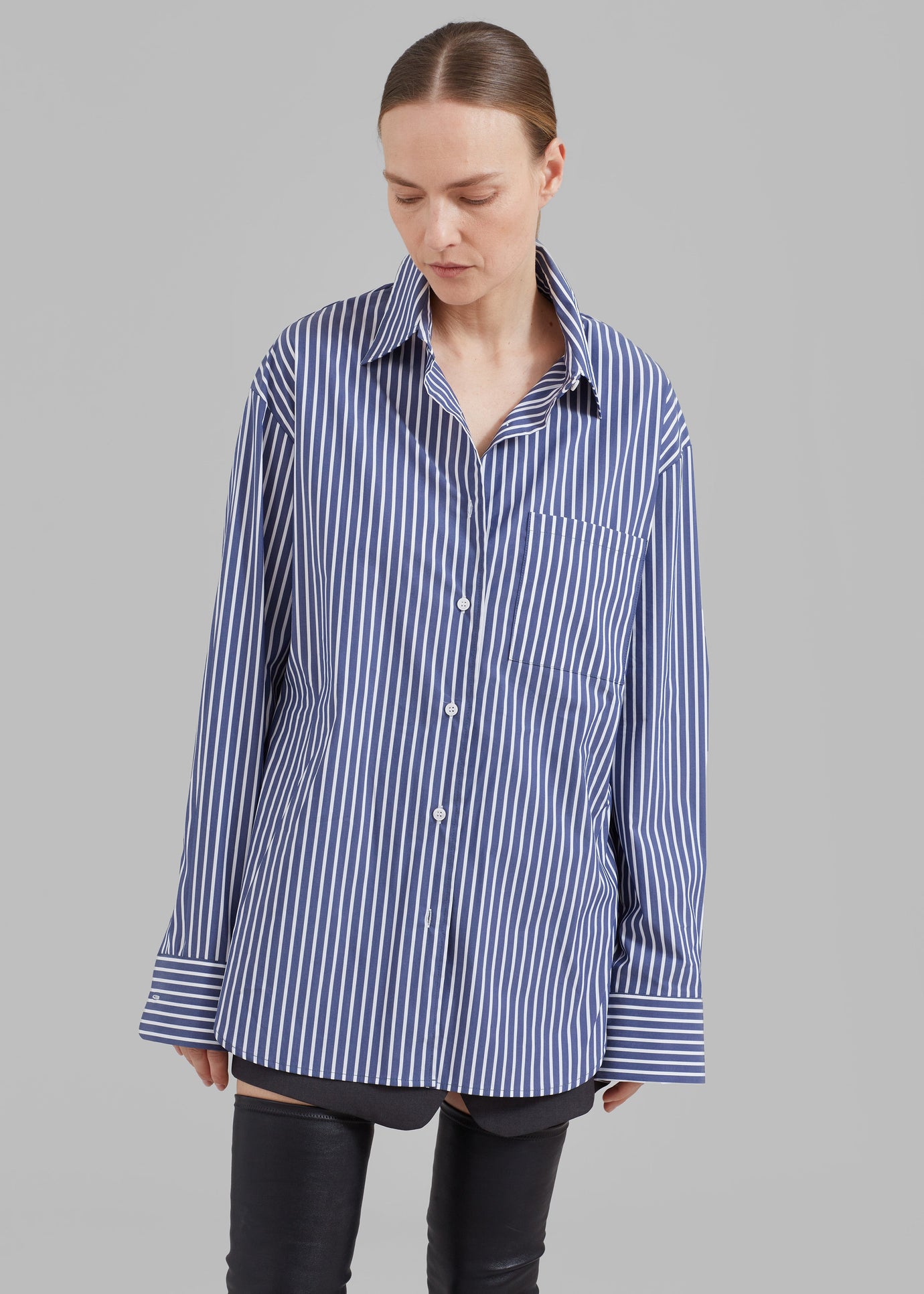 Lui Thin Stripe Shirt - Navy Stripe - 1