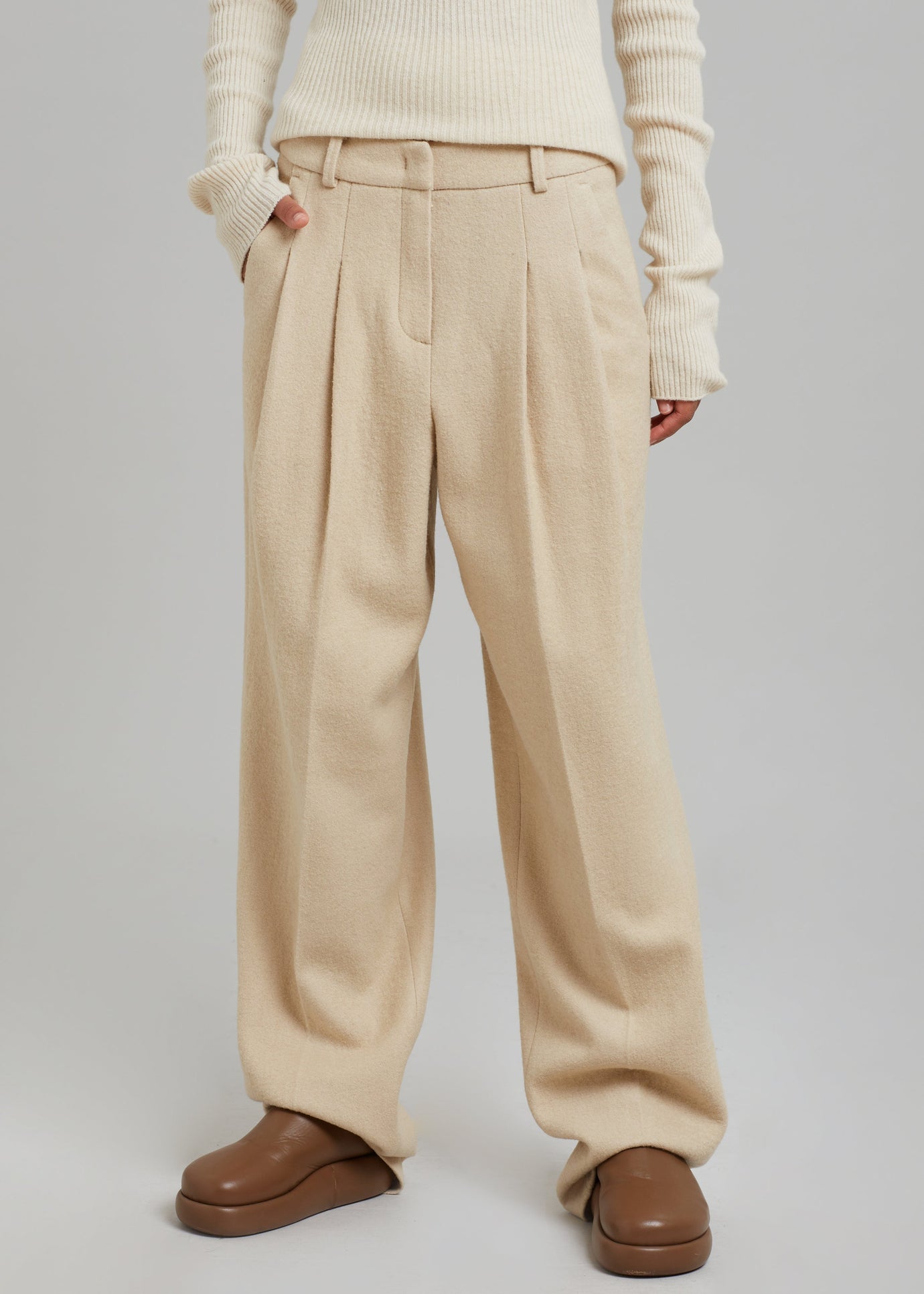 Layton Boiled Wool Suit Pants - Beige - 1