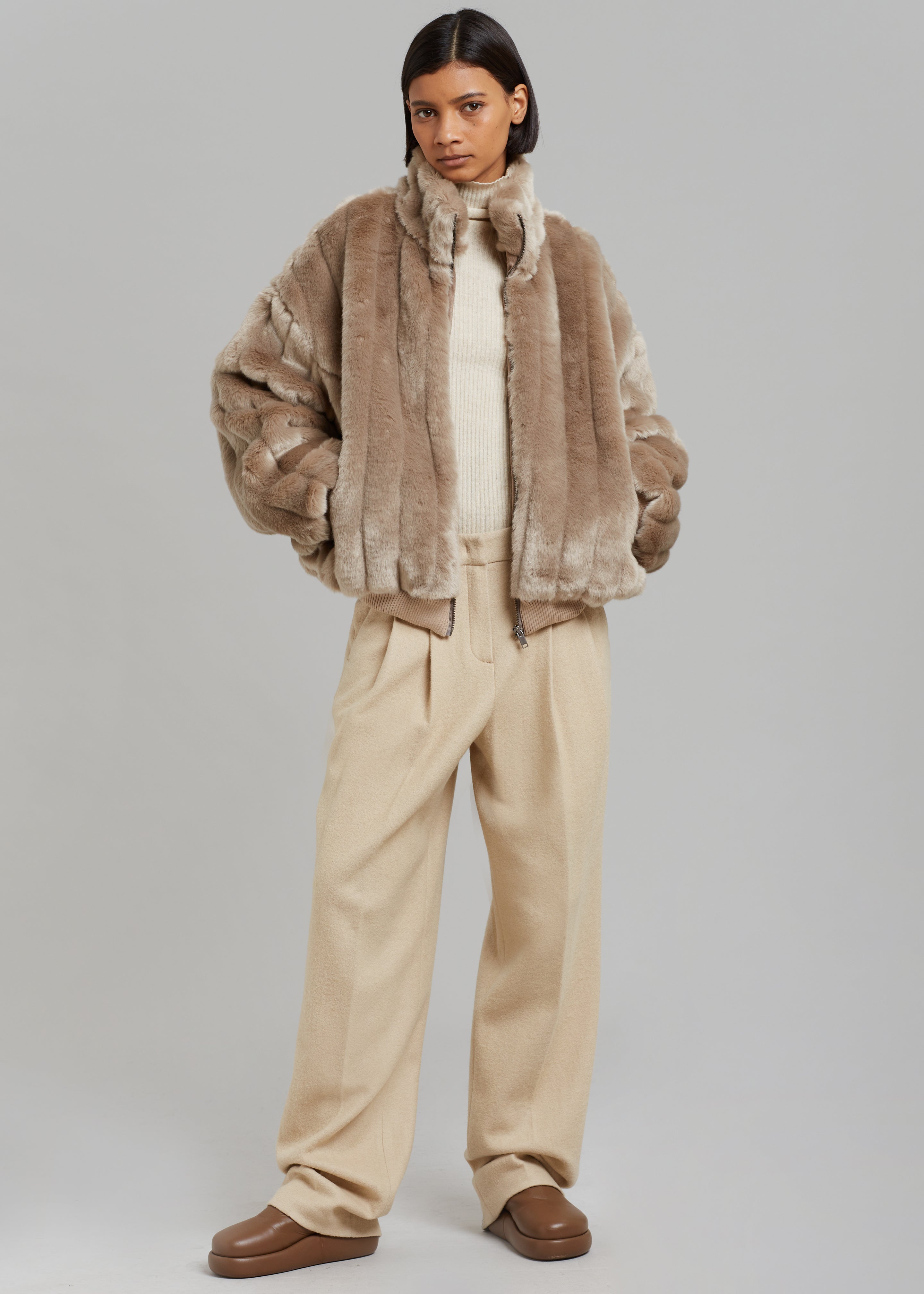 Layton Boiled Wool Suit Pants - Beige - 5