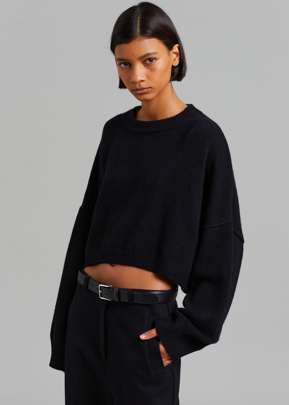 Liza Cropped Sweater - Black - 1