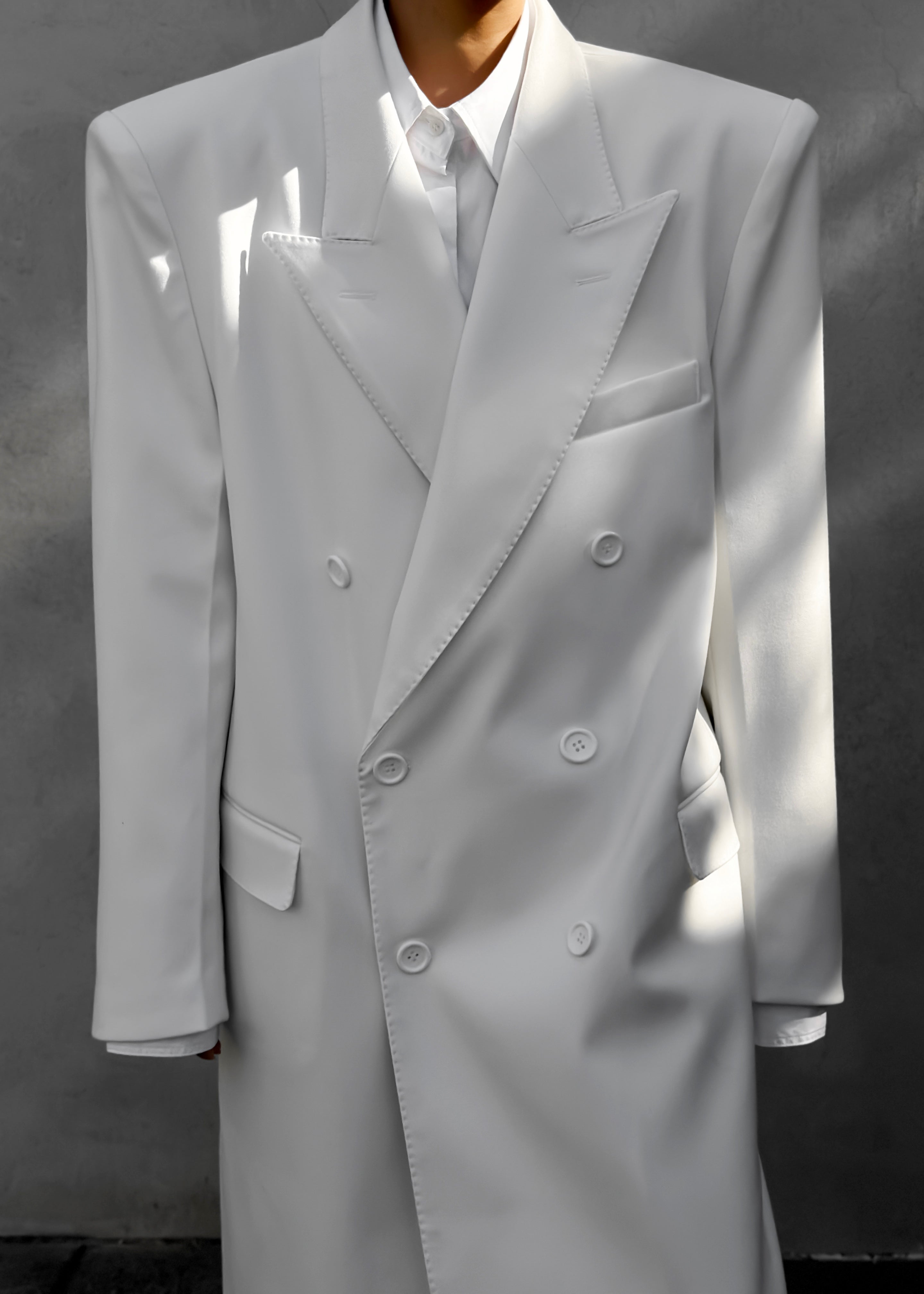 London Double Breasted Coat - White - 3