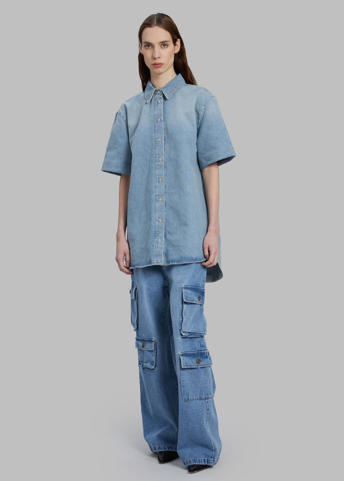 Loulou Studio Sant Shirt Dress - Washed Light Blue - 1