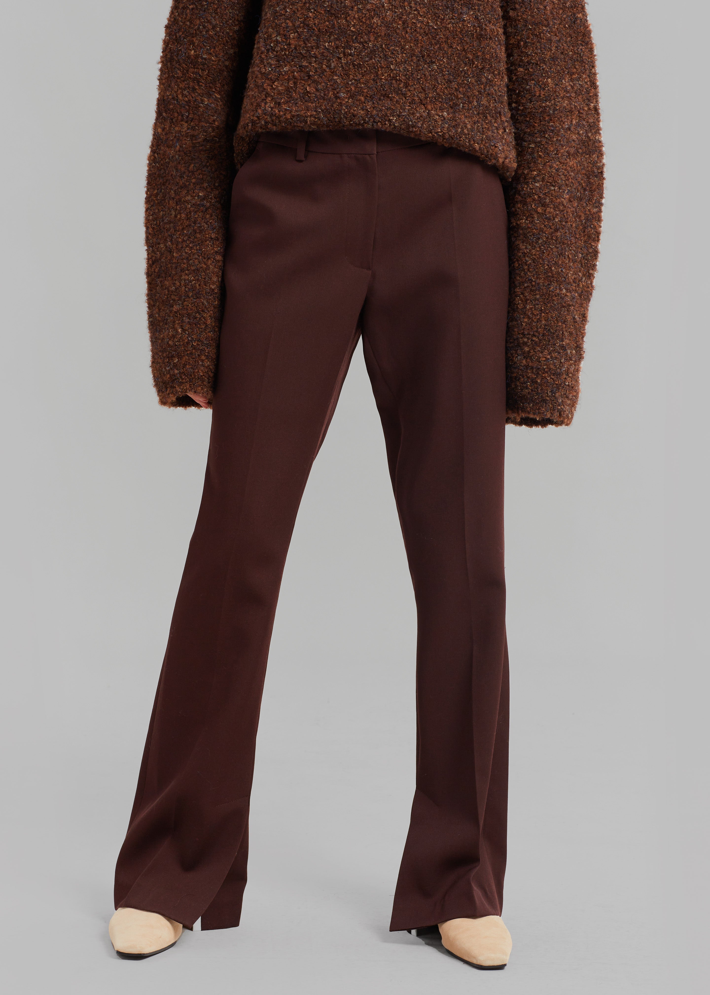 Low Classic Side Slit Trousers - Burgundy - 4