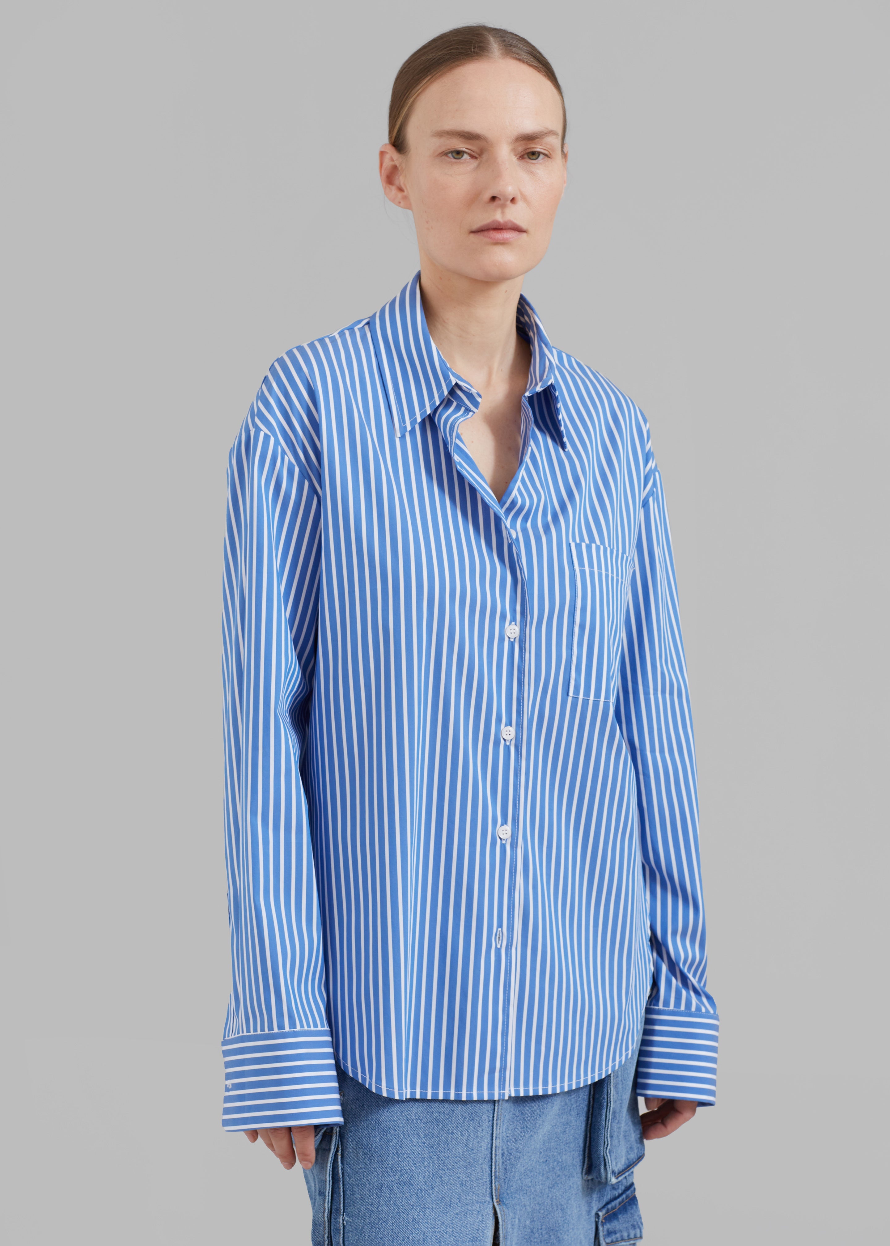 Lui Thin Stripe Shirt - Medium Blue Stripe - 7