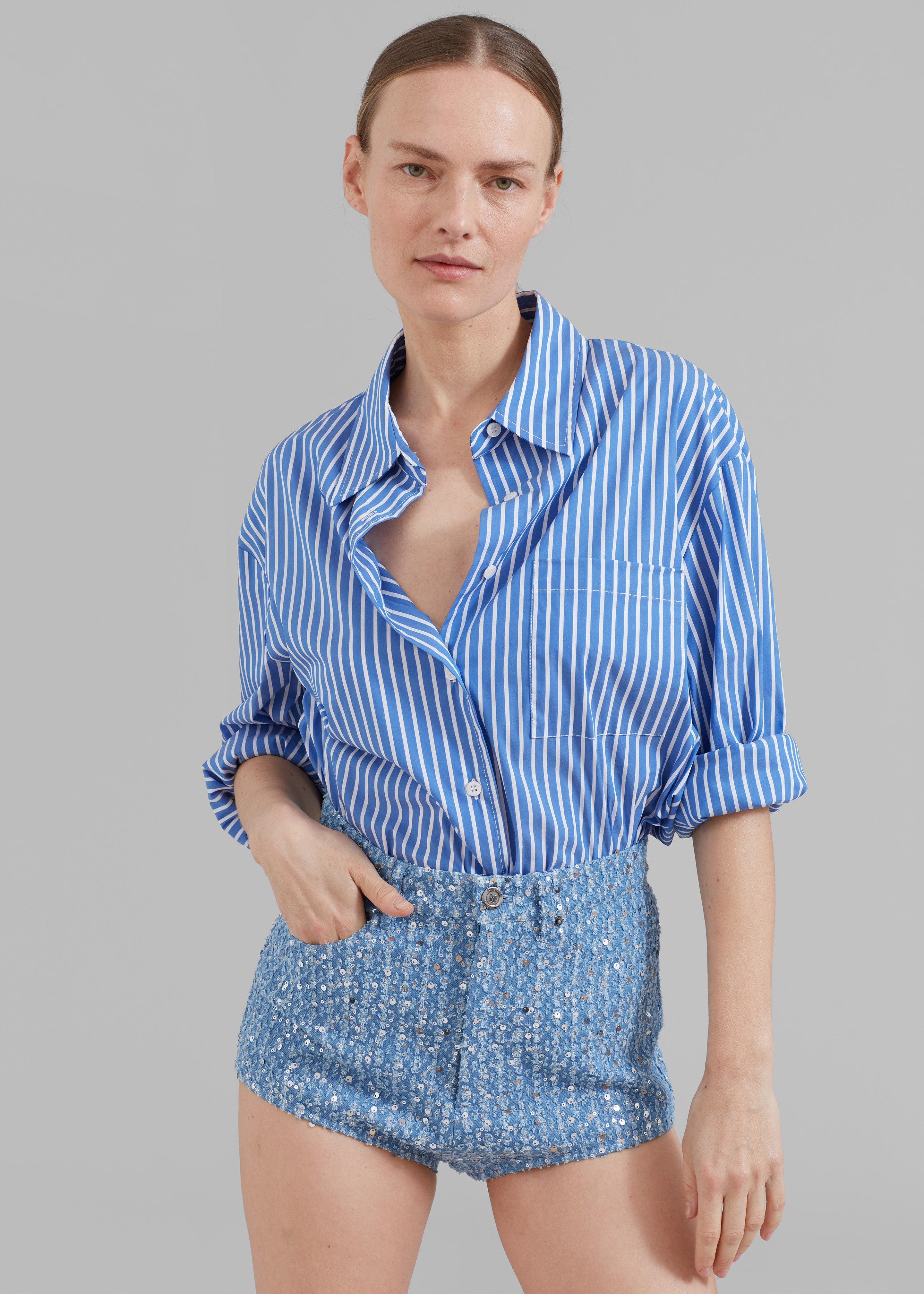 Lui Thin Stripe Shirt - Medium Blue Stripe - 8