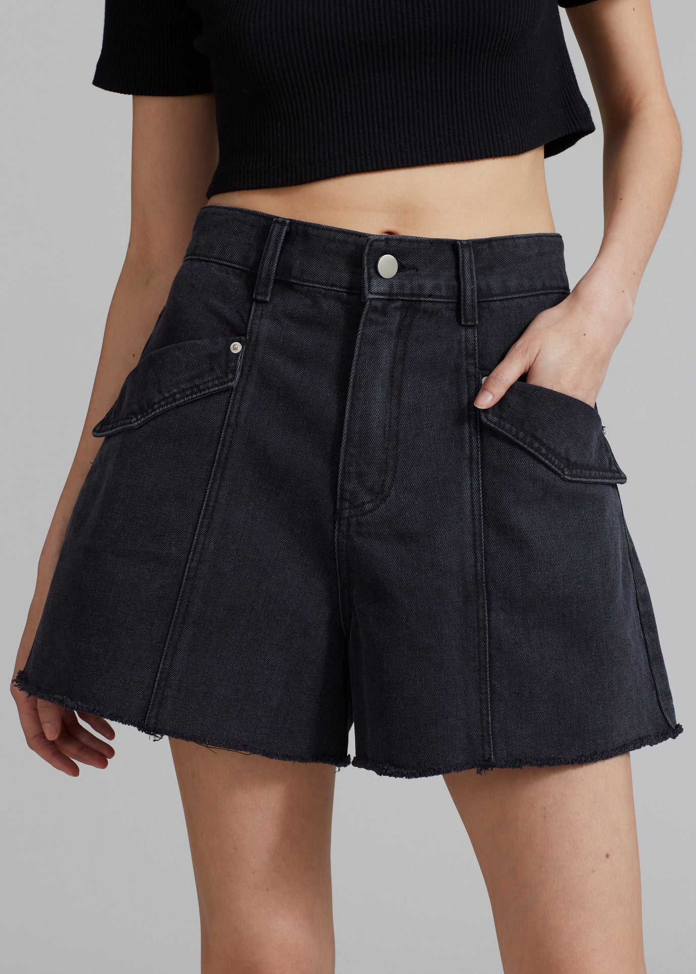 Mahoney Denim Pocket Shorts - Black Washed