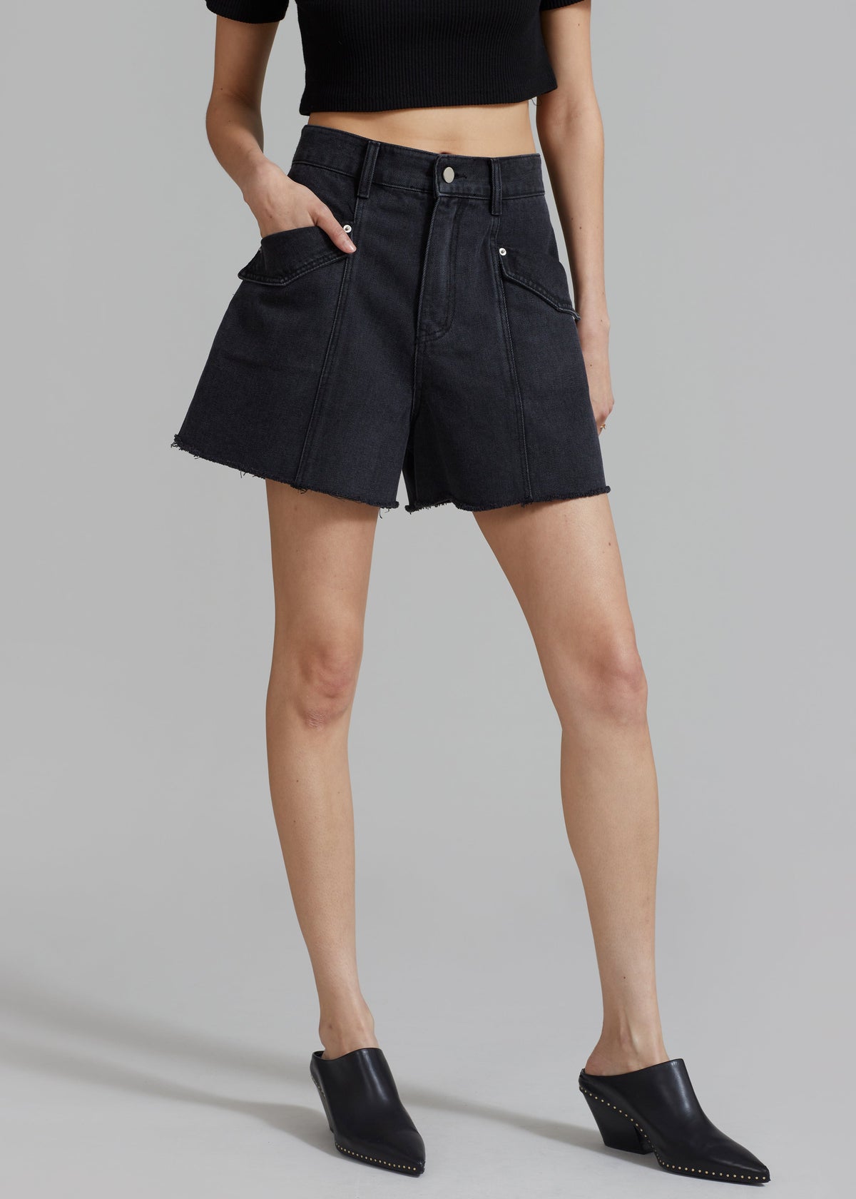 Mahoney Denim Pocket Shorts - Black Washed - 3