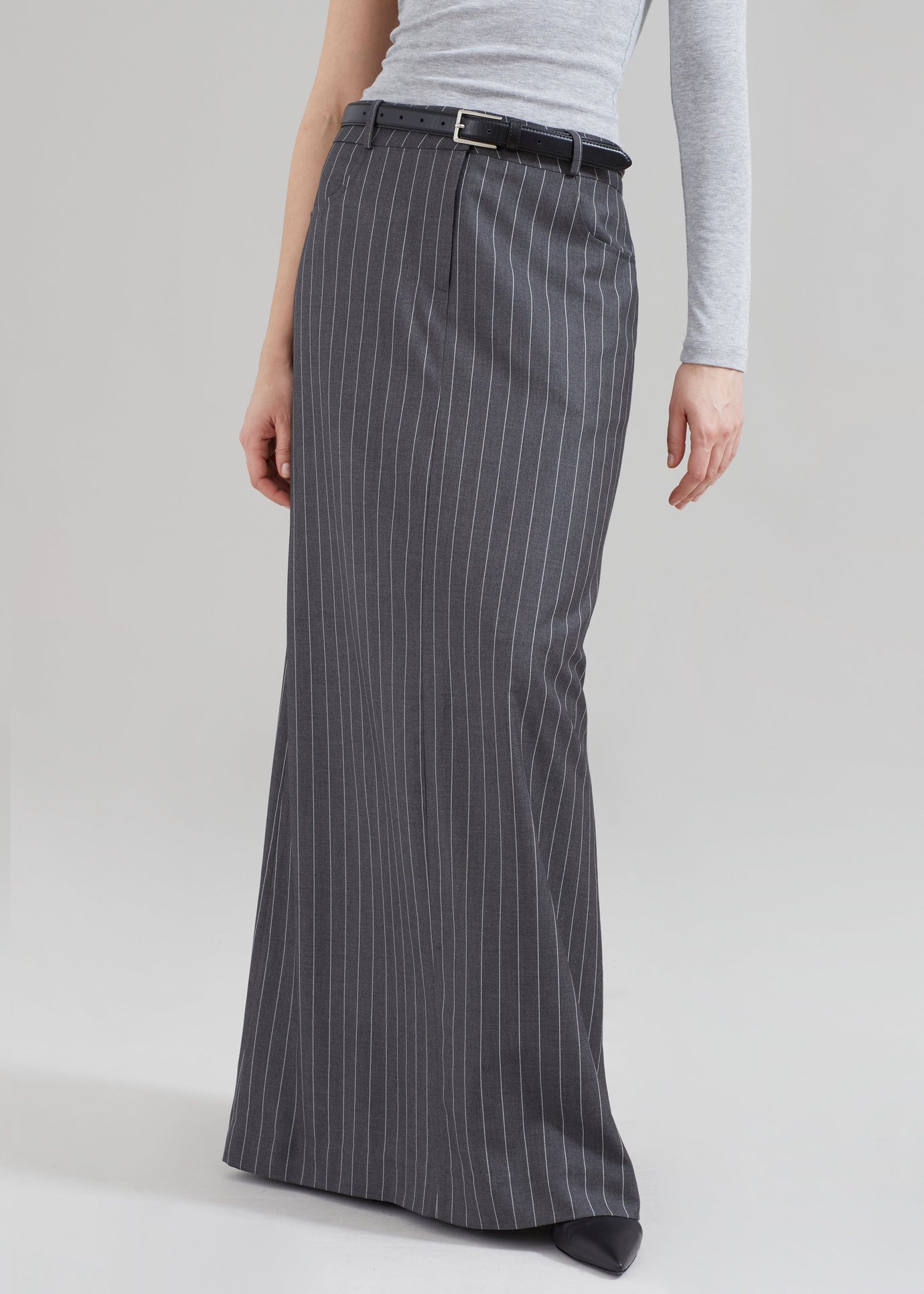 Malvo Long Pencil Skirt - Grey Pinstripe - 1