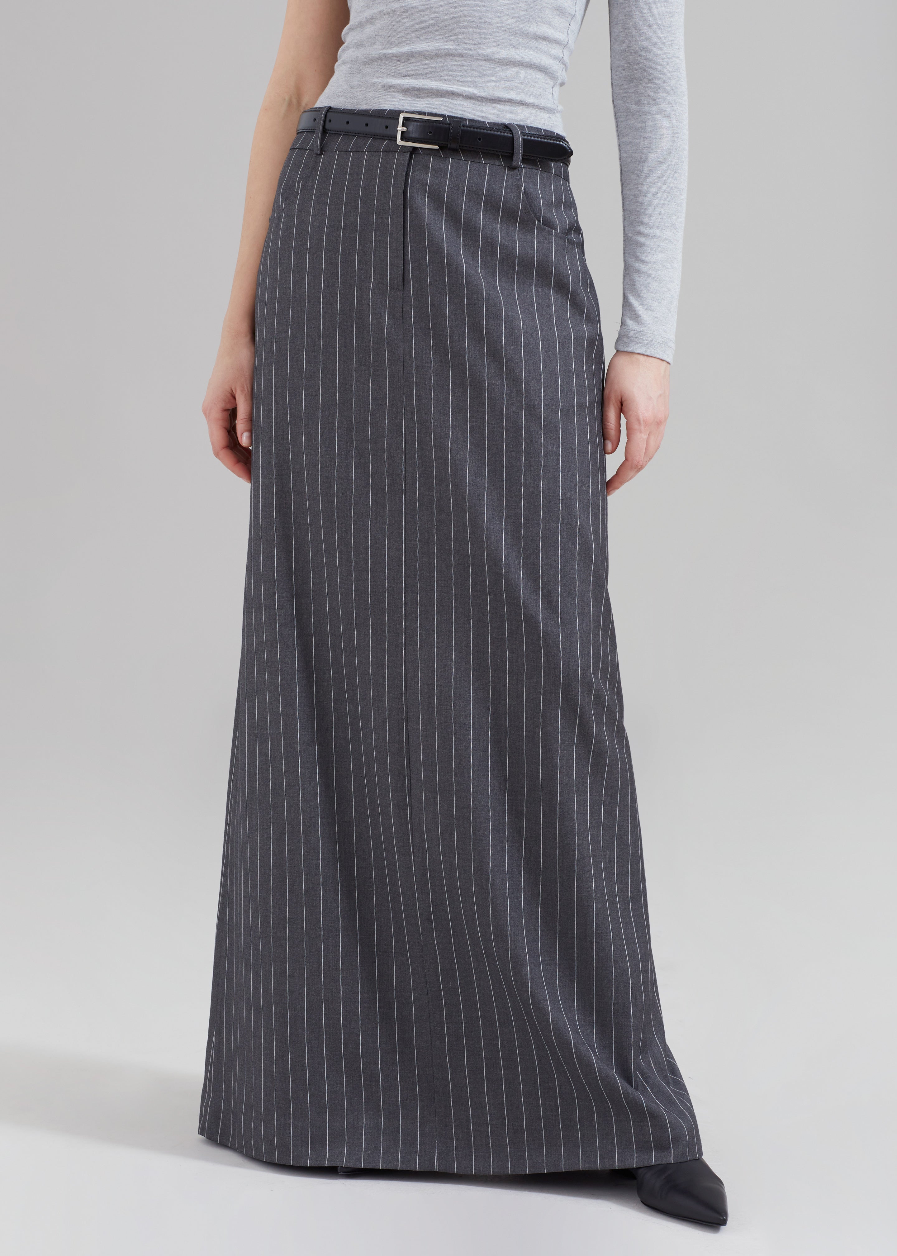 Malvo Long Pencil Skirt - Grey Pinstripe - 9