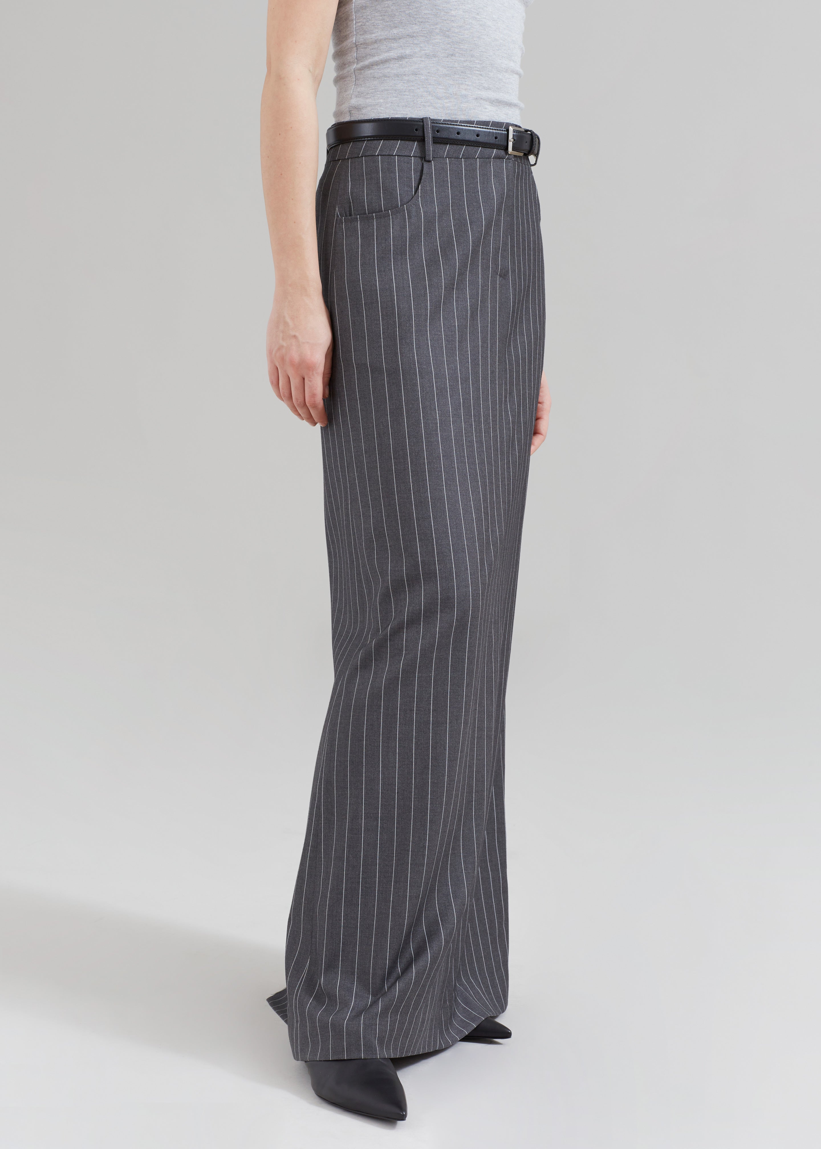 Malvo Long Pencil Skirt - Grey Pinstripe - 5