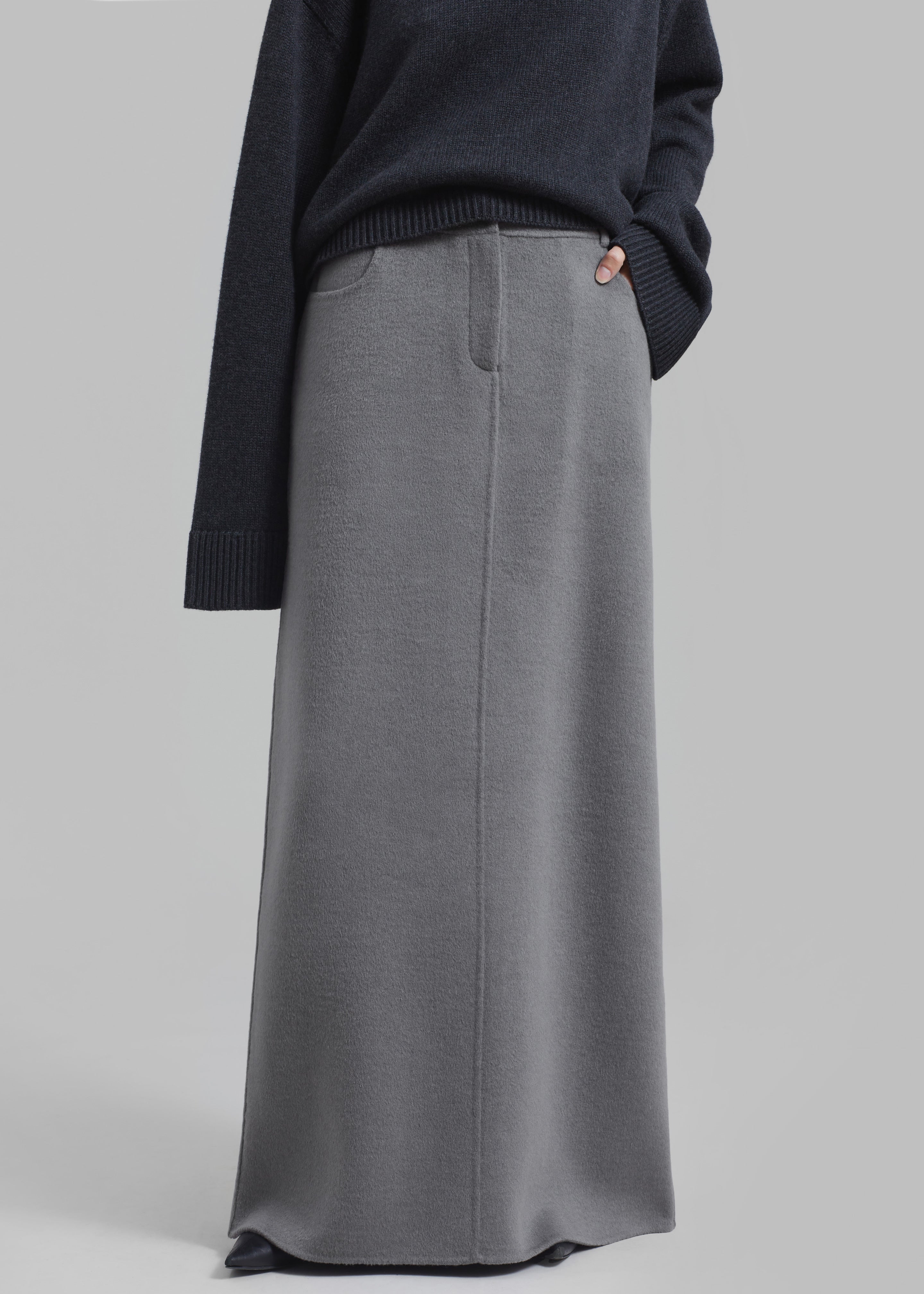 Malvo Long Wool Pencil Skirt - Grey - 3