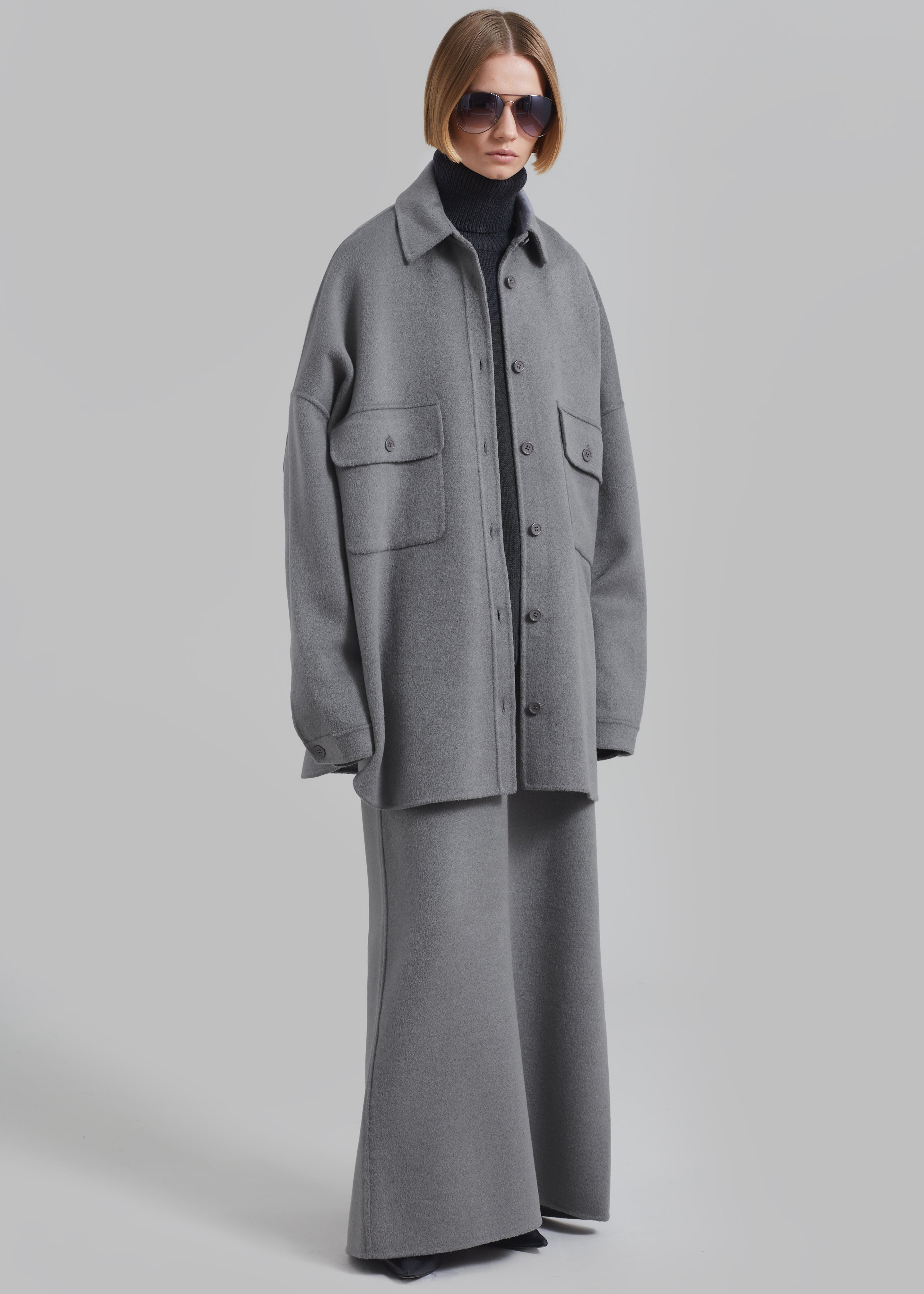 Malvo Long Wool Pencil Skirt - Grey - 2
