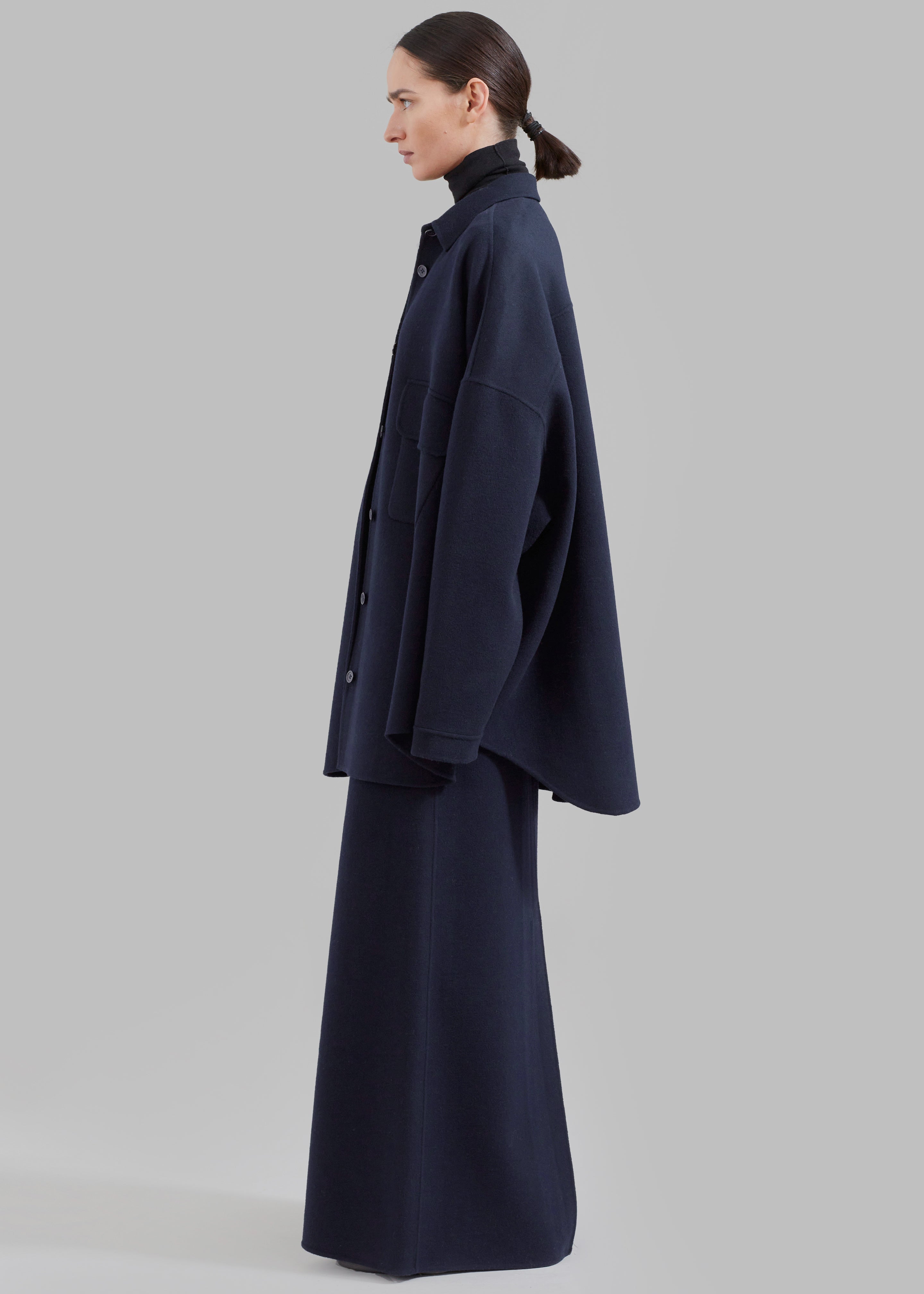 Malvo Long Wool Pencil Skirt - Navy - 3