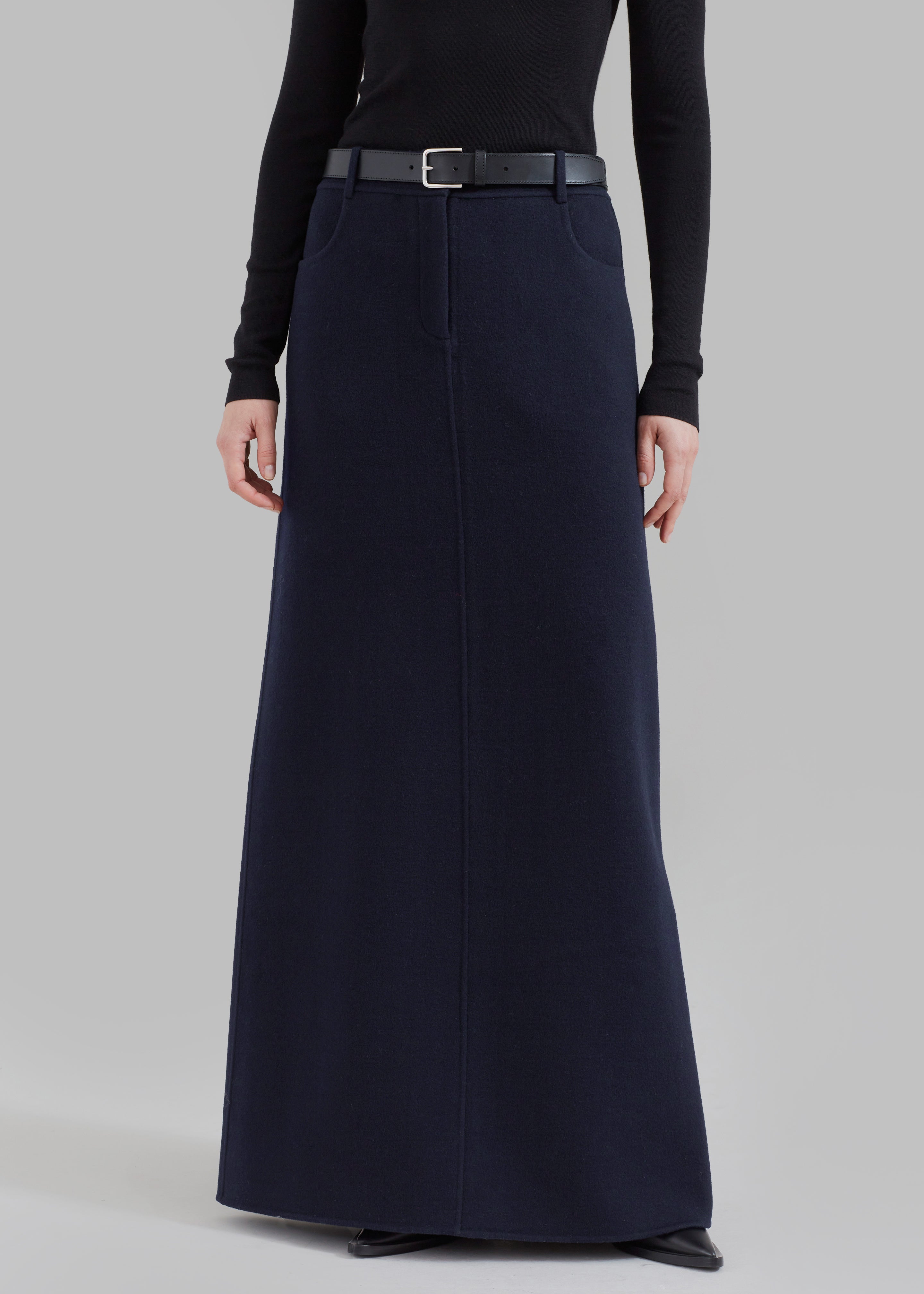 Malvo Long Wool Pencil Skirt Navy