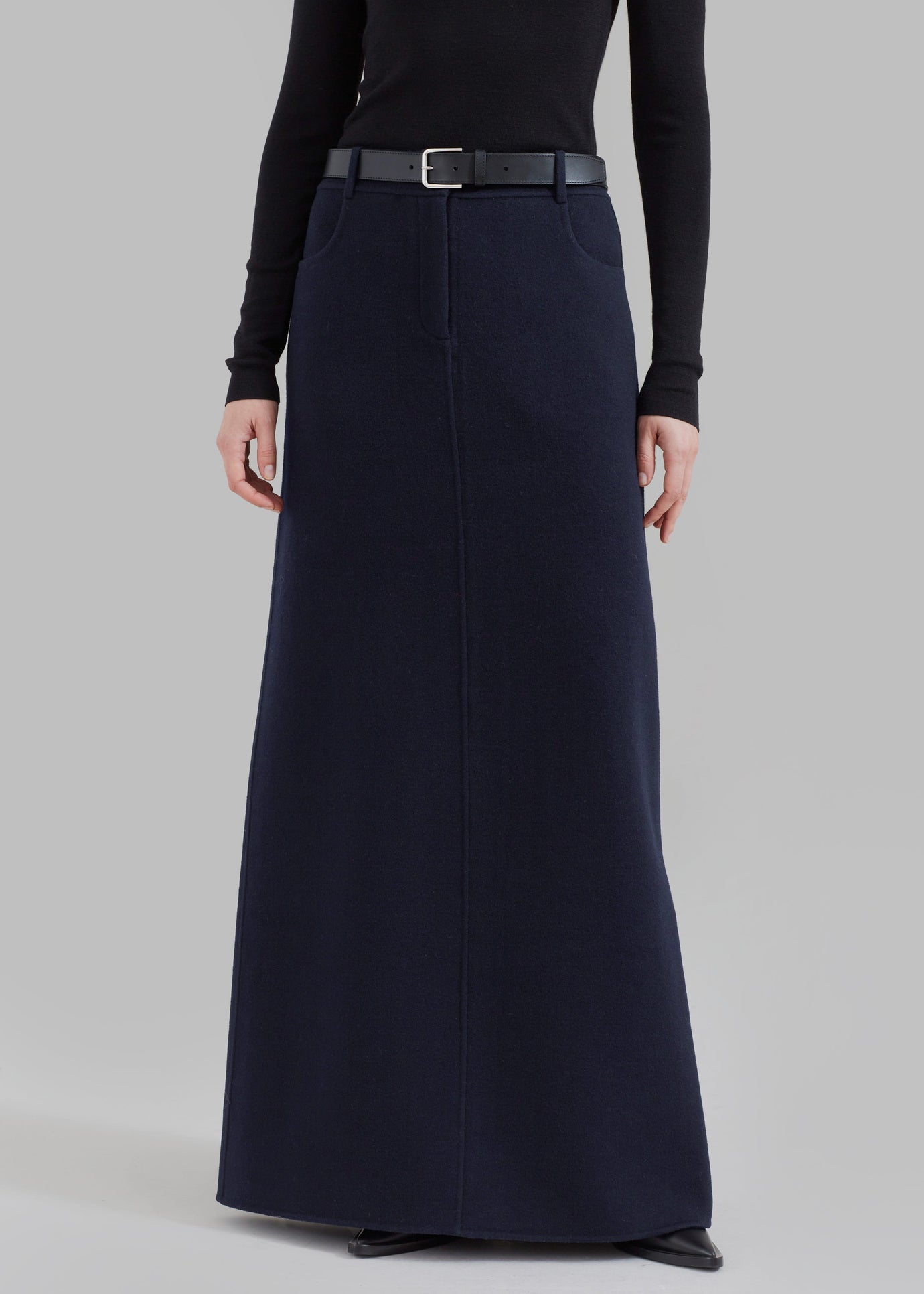 Malvo Long Wool Pencil Skirt - Navy - 1