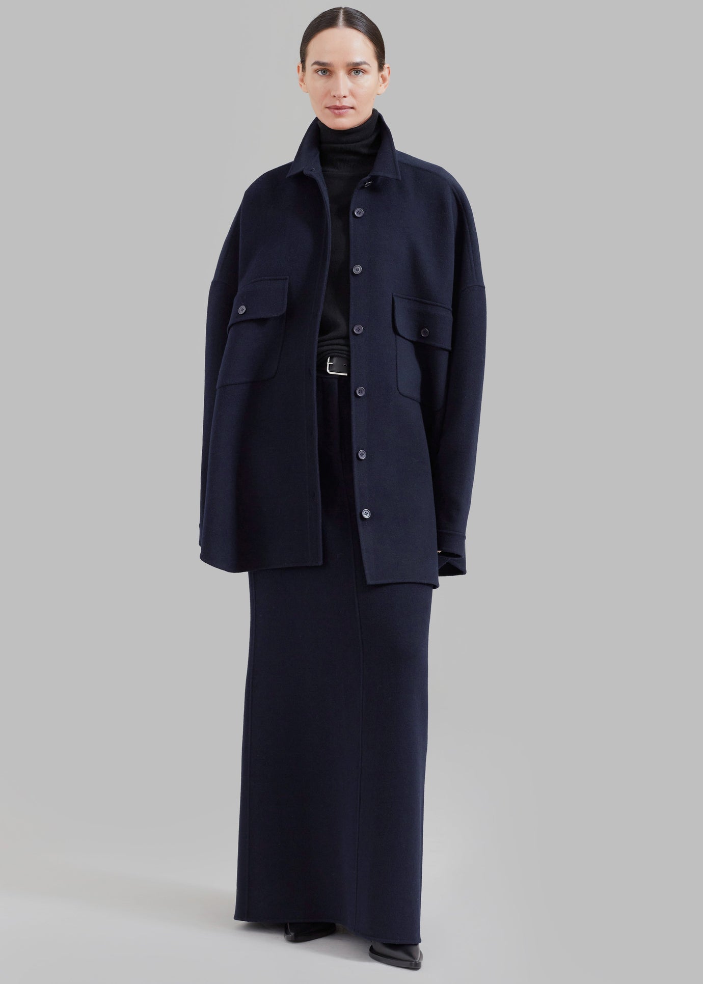 Malvo Long Wool Pencil Skirt - Navy - 1