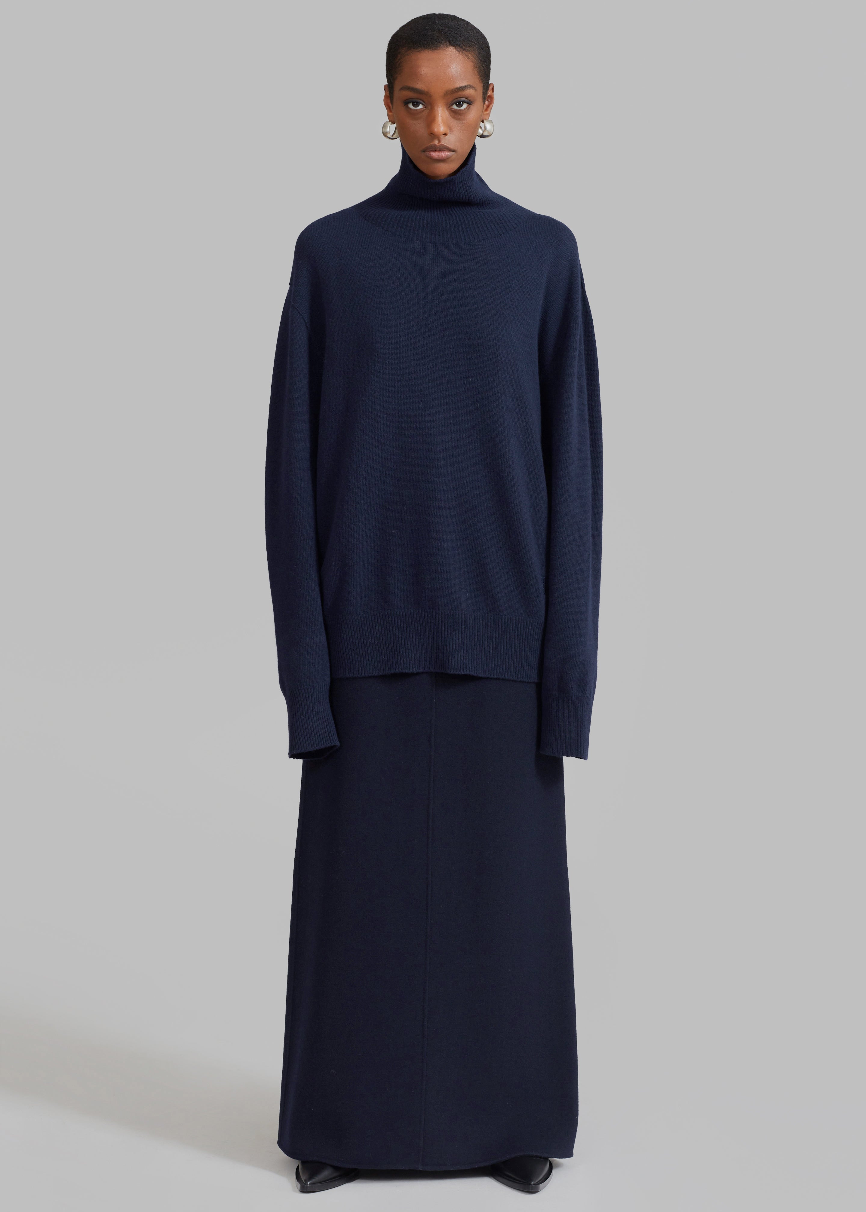 Malvo Long Wool Pencil Skirt - Navy - 5