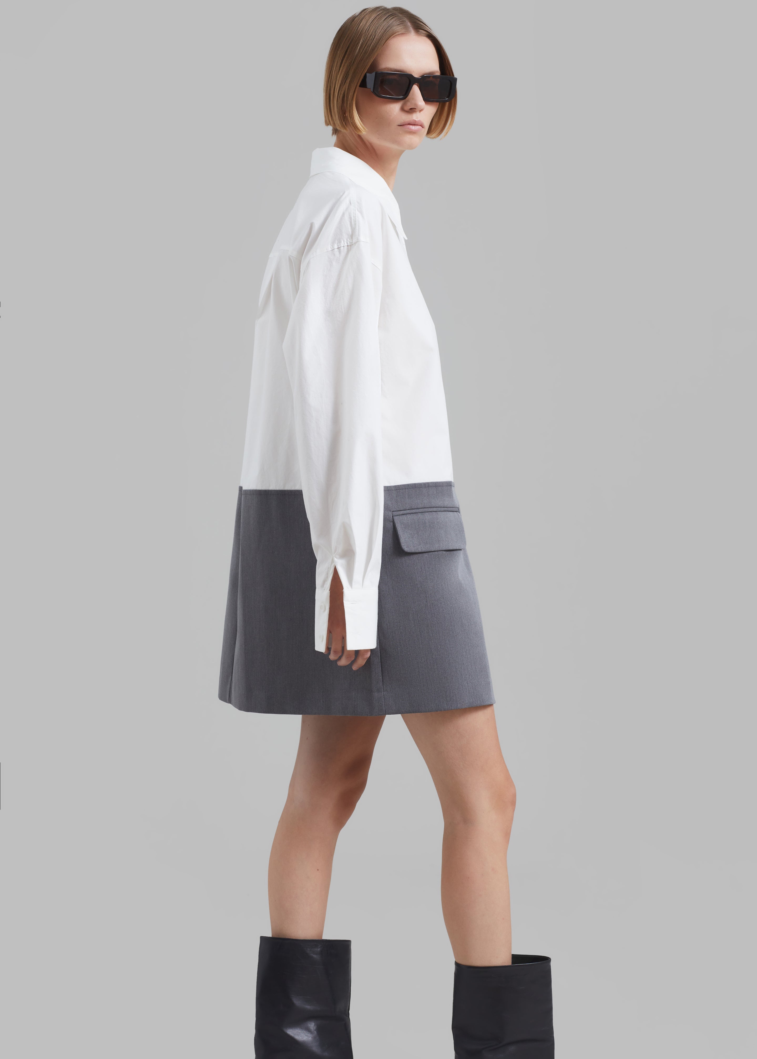 Marissa Shirt Dress - White/Grey - 2