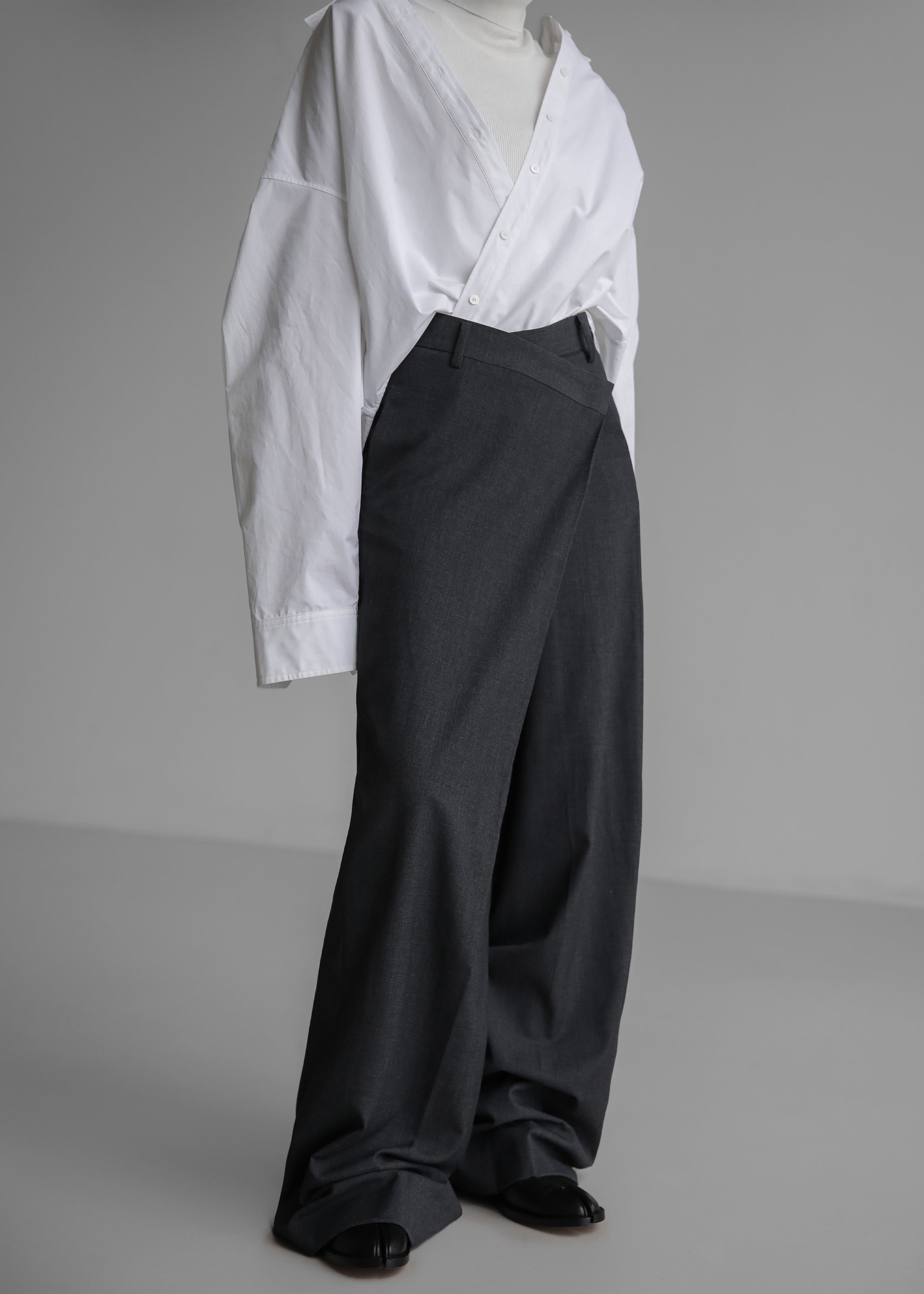 Marjorie Asymmetrical Trousers - Charcoal - 4